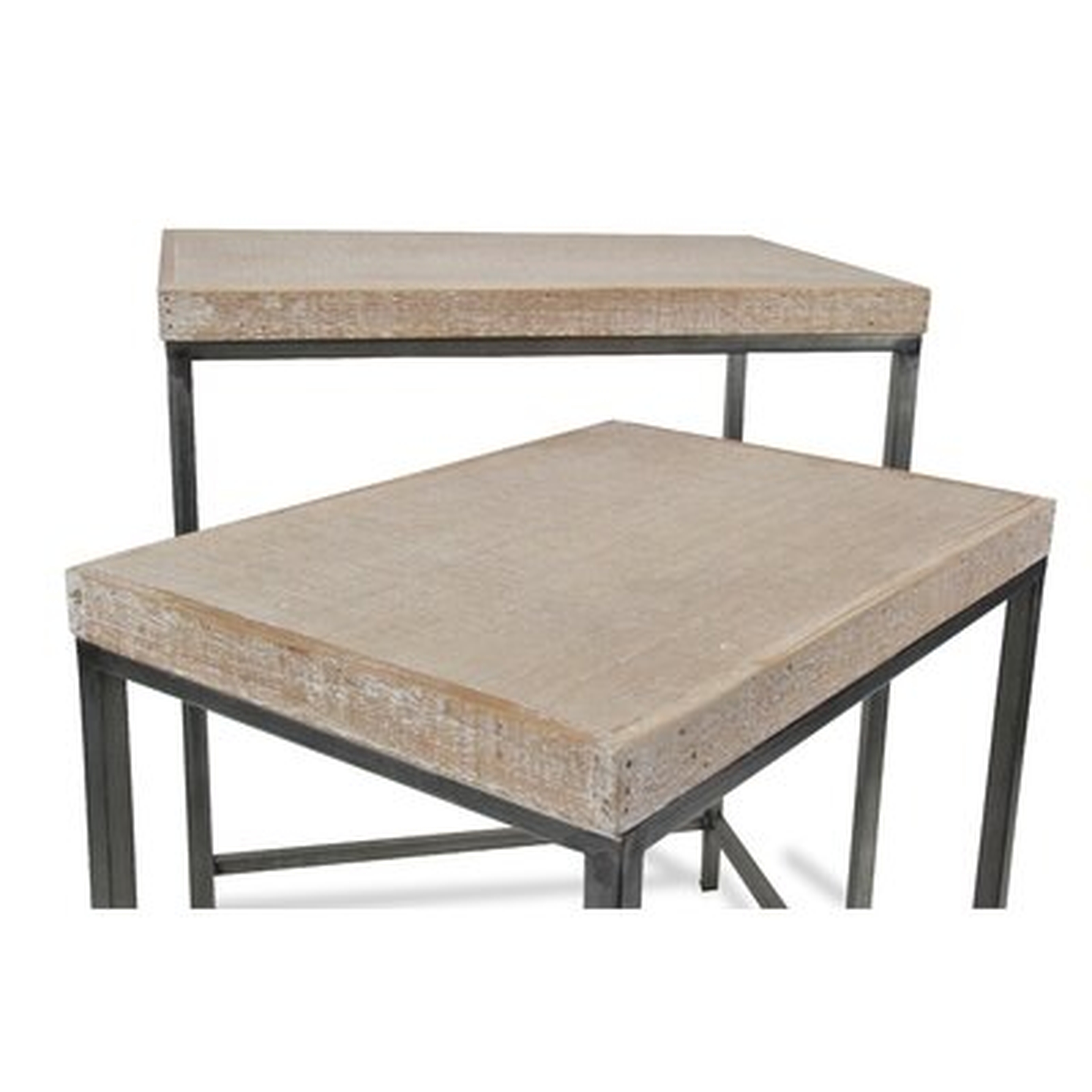 Joziah Set Of 2, White Washed, Brown Wood Topped Nesting Tables - Wayfair