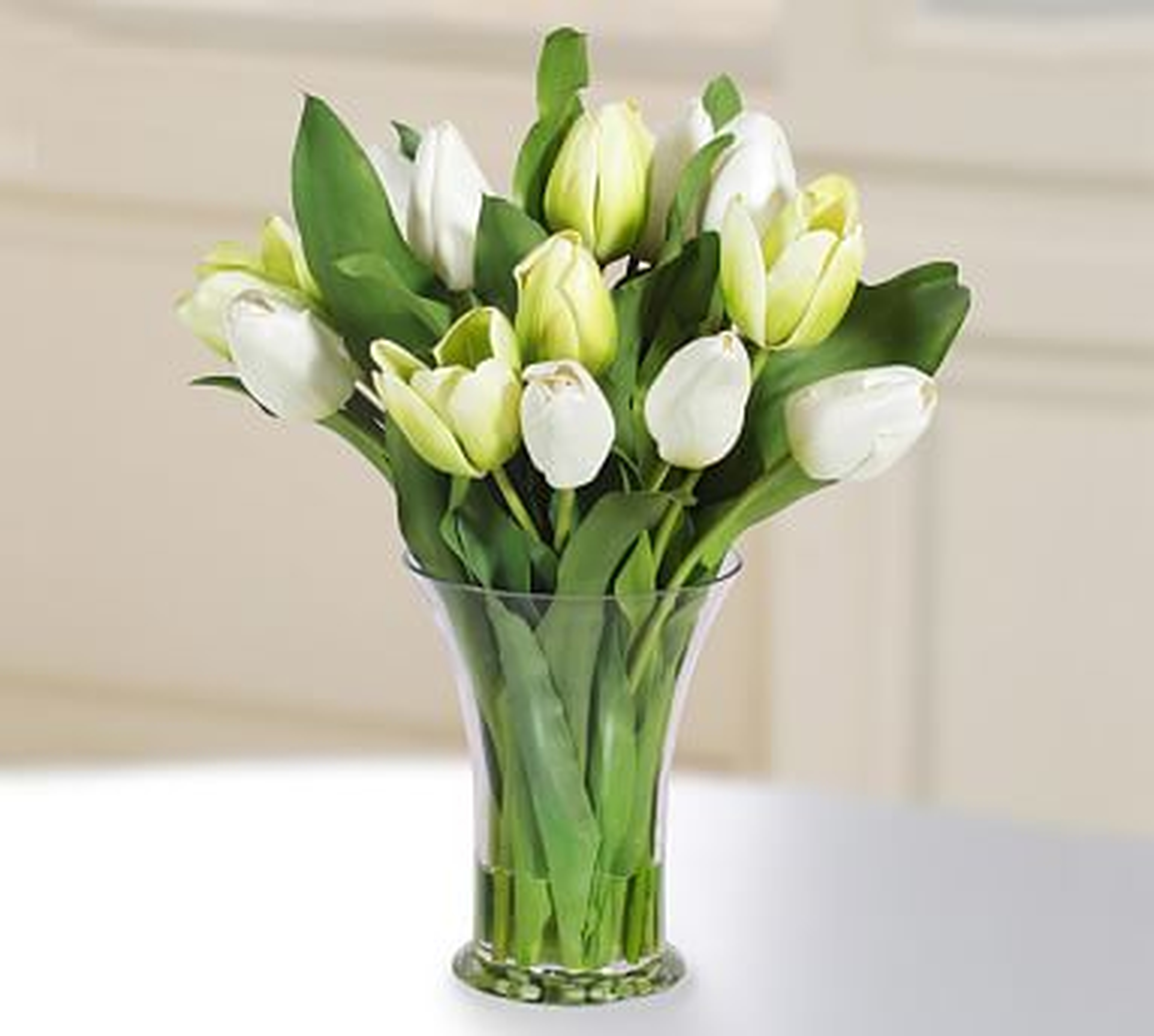 Faux Tulip in Glass Vase, White/Green - Pottery Barn