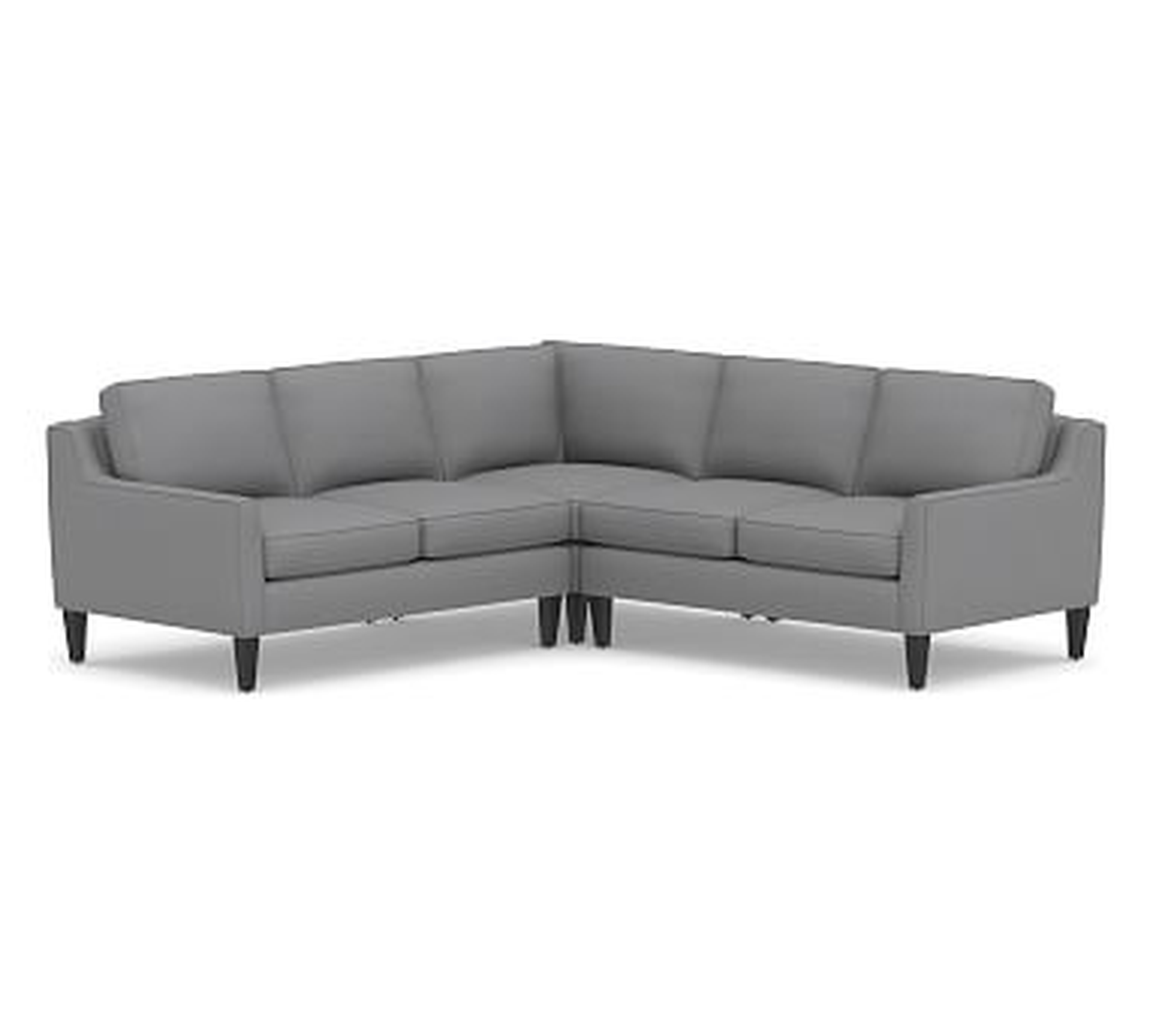Beverly Upholstered 3-Piece L-Shaped Corner Sectional, Polyester Wrapped Cushions, Textured Twill Light Gray - Pottery Barn