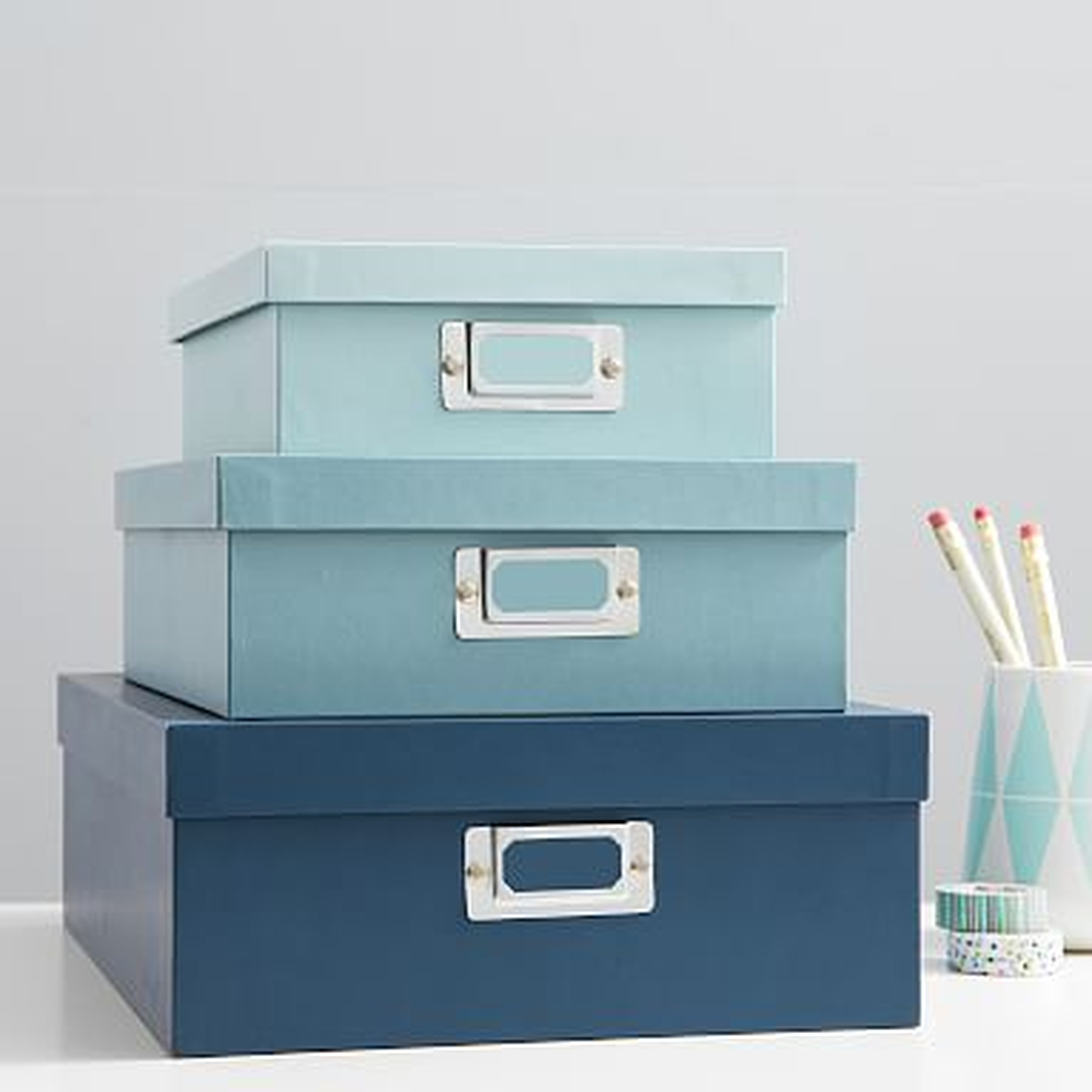 Paper Stacking Storage Boxes, Set of 3, Cool - Pottery Barn Teen