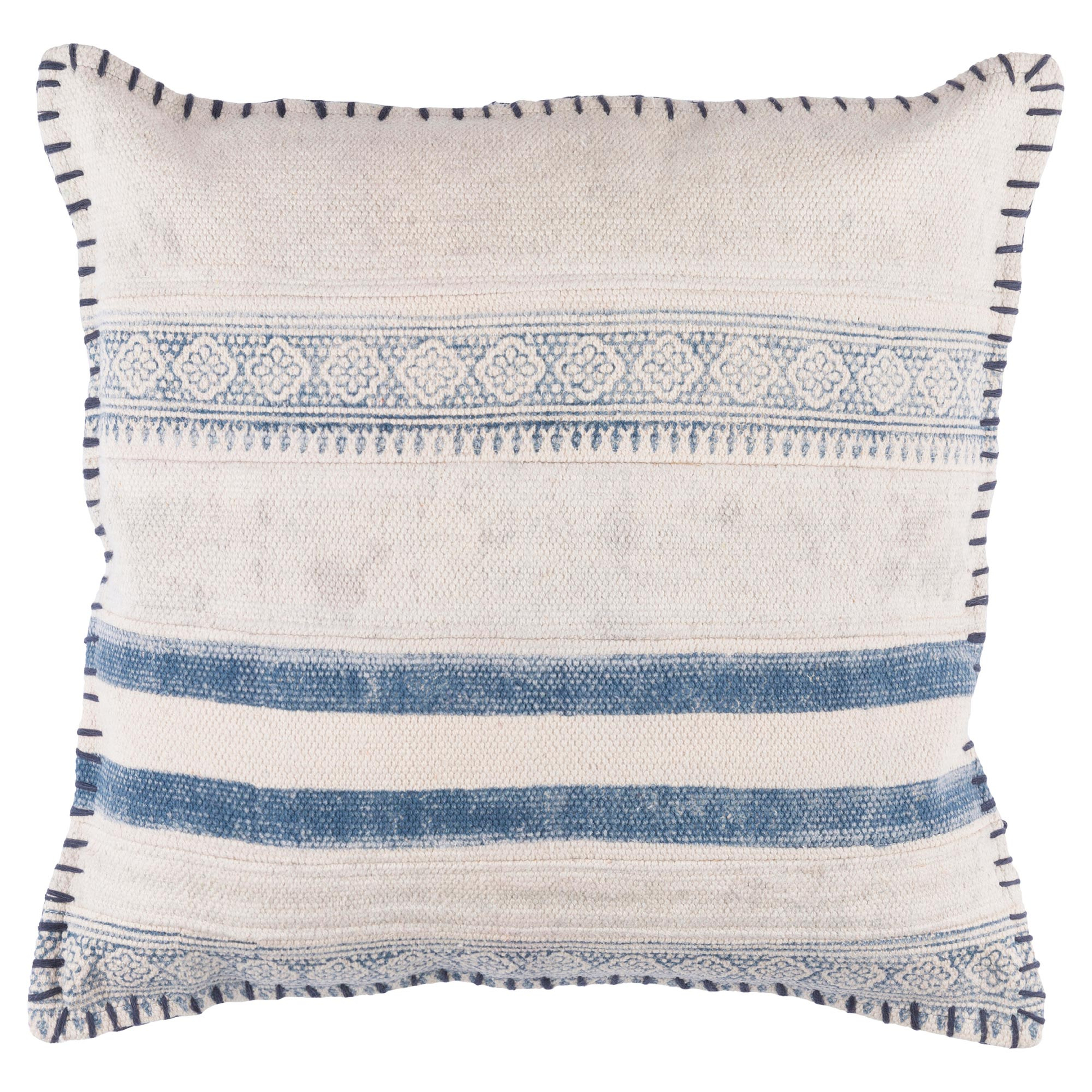 Bani Bazaar Shibori Pillow, Ivory & Blue , 20"x20" - Kathy Kuo Home