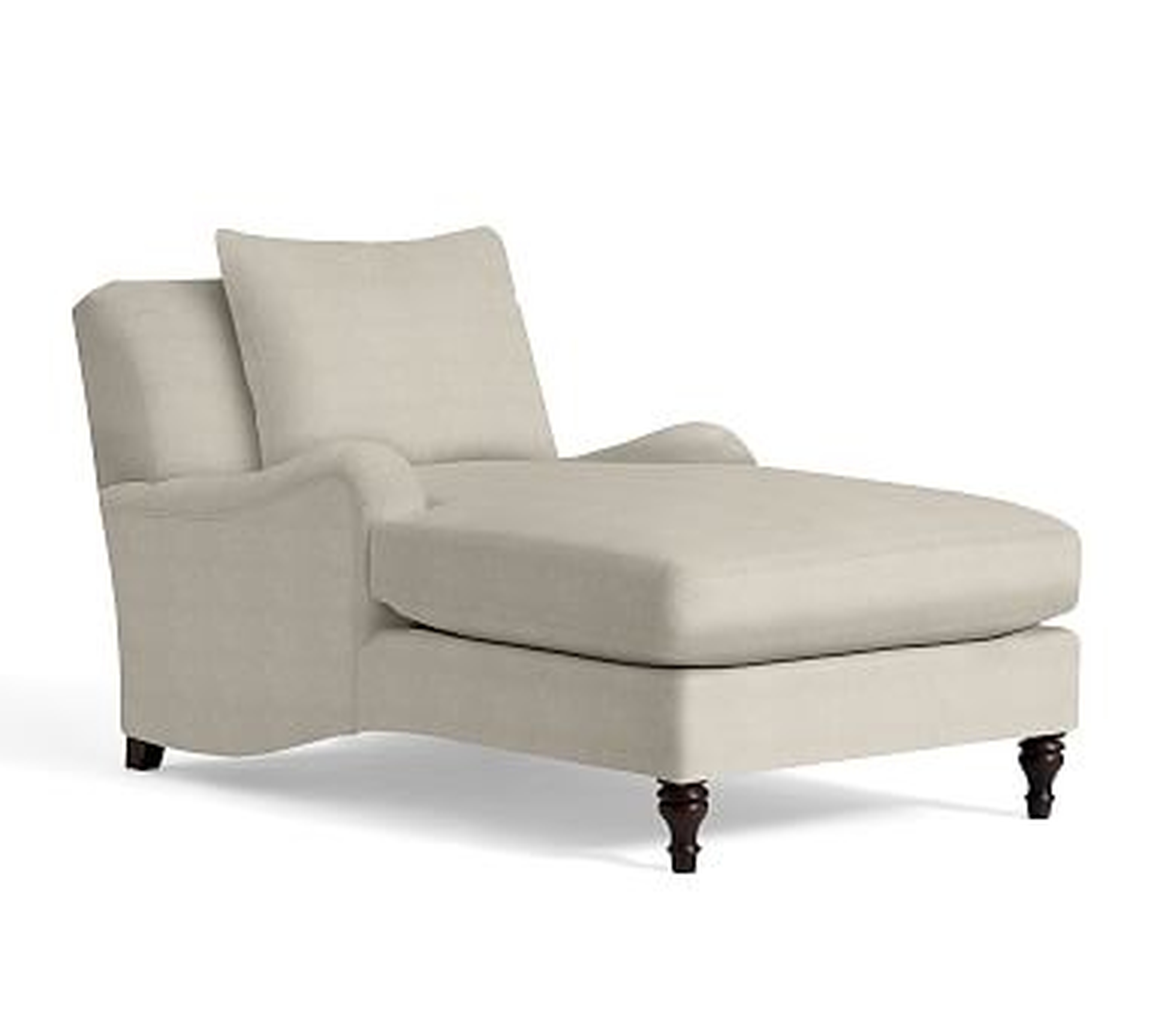 Carlisle English Arm Upholstered Chaise Lounge, Down Blend Wrapped Cushions, Performance Heathered Tweed Pebble - Pottery Barn