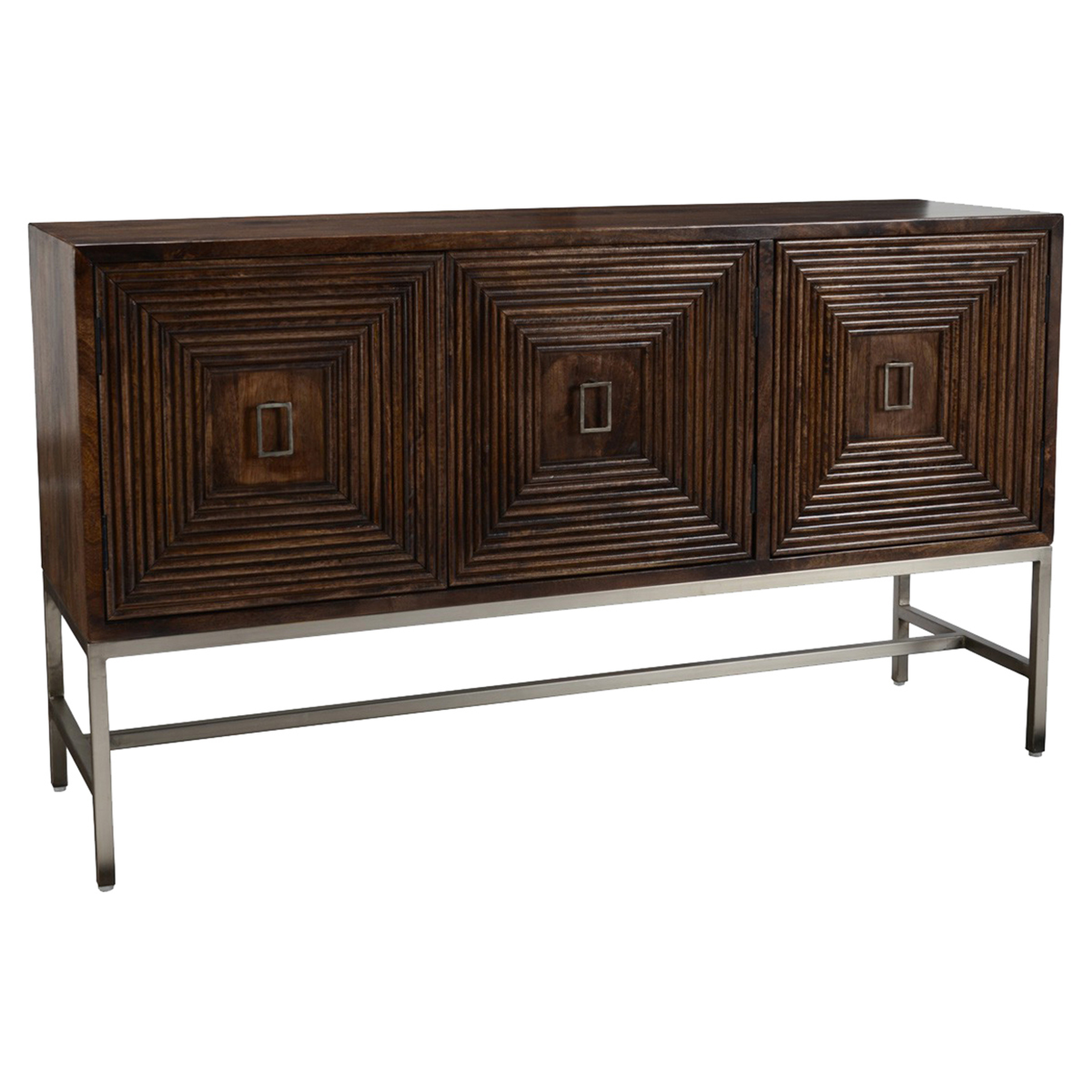 Abdul Rustic Lodge Brown 3-Door Patterned Silver Base Sideboard - Kathy Kuo Home