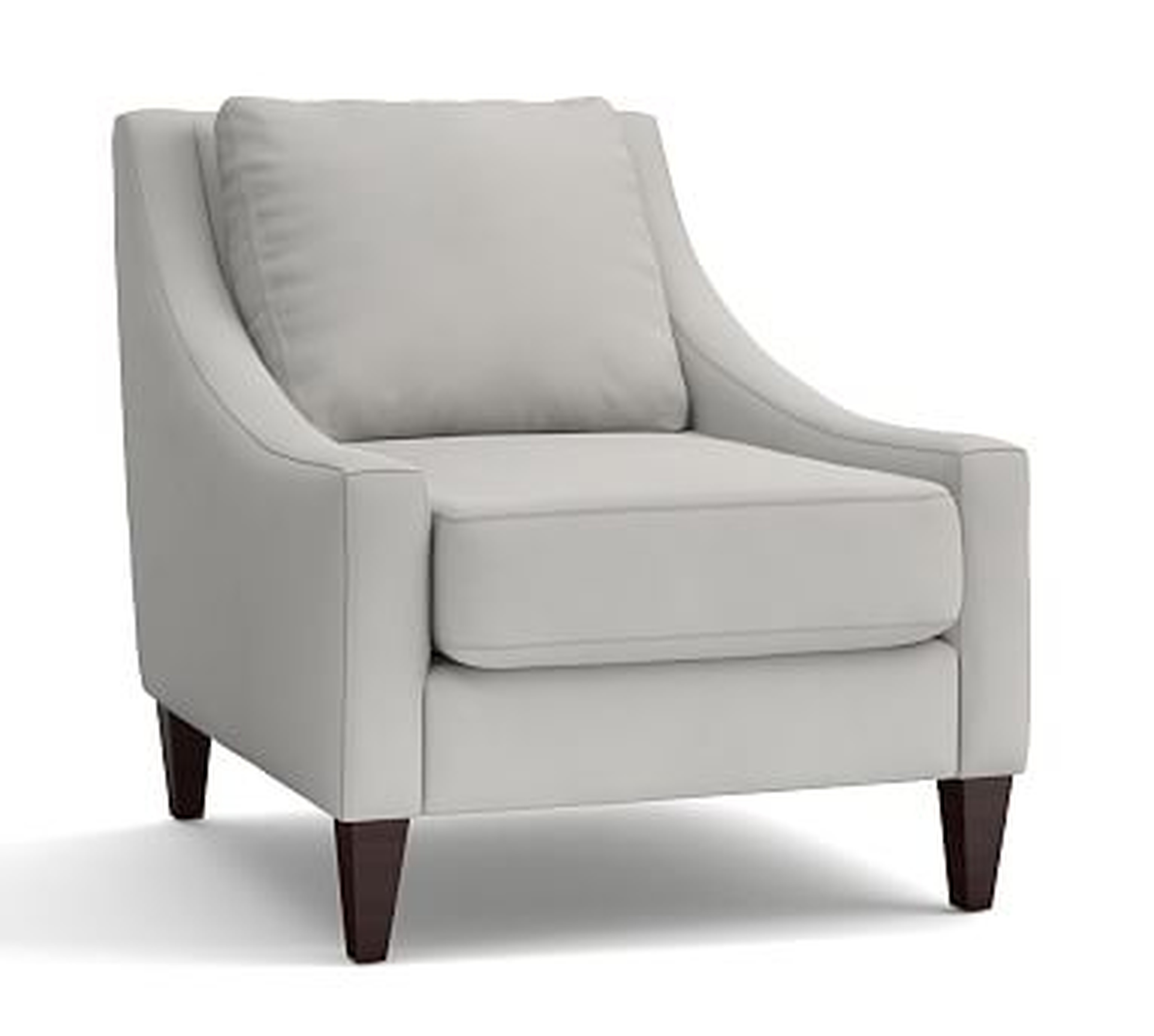 Aiden Upholstered Armchair, Polyester Wrapped Cushions, Organic Cotton Twill Gray - Pottery Barn