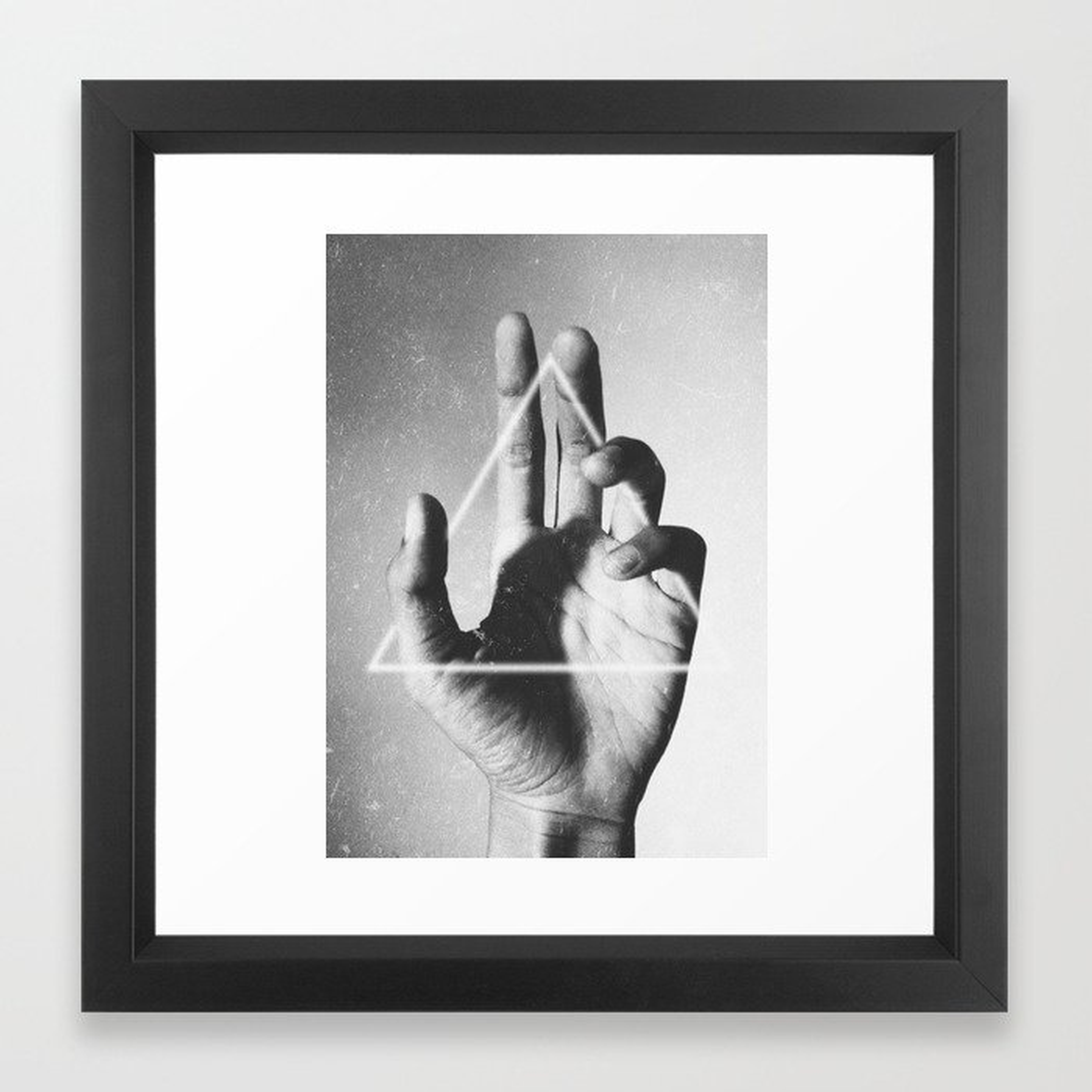 Hand + triangle- 12" x 12"- Vector Black frame with mat - Society6