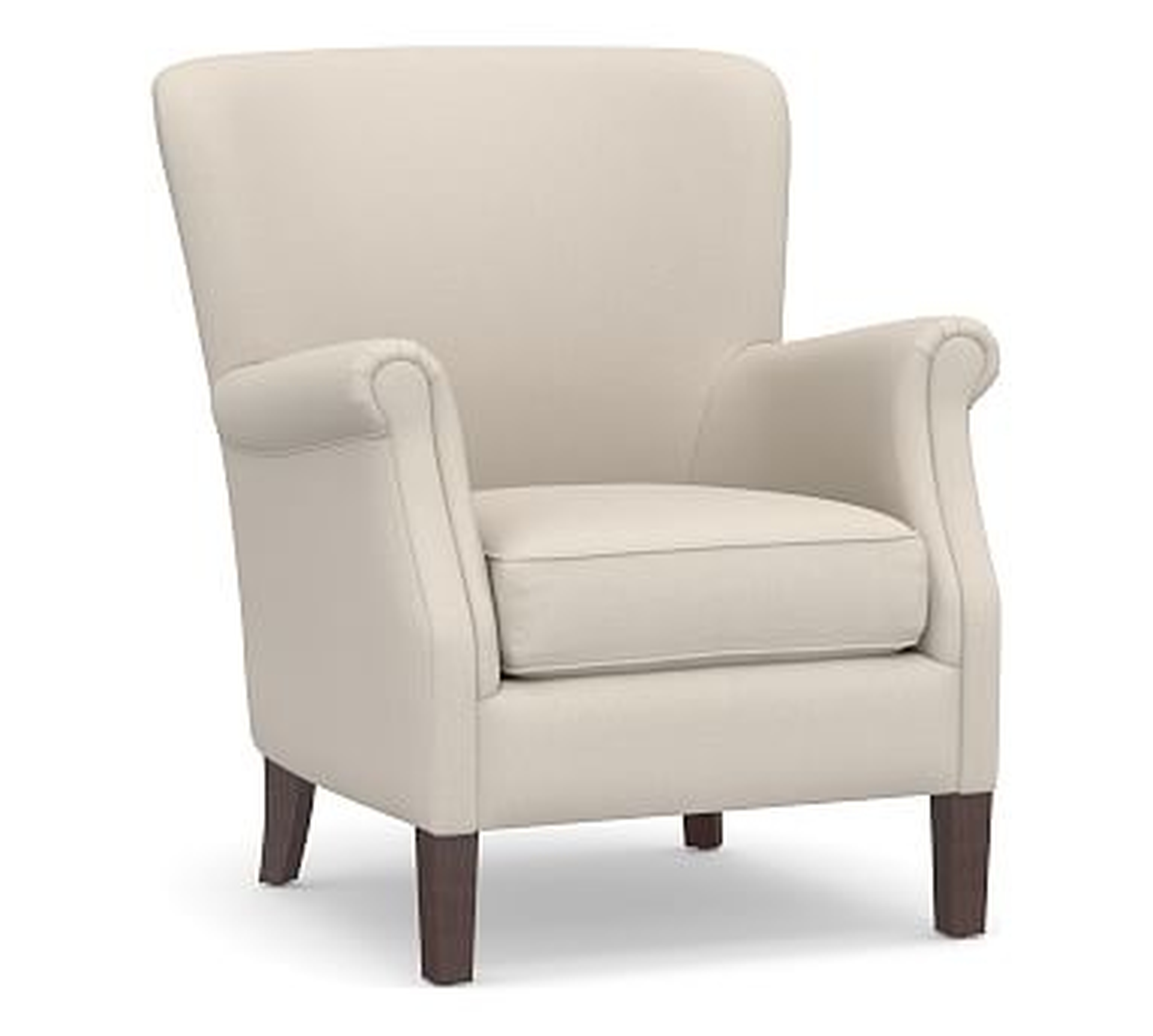 SoMa Minna Upholstered Armchair, Polyester Wrapped Cushions, Performance Brushed Basketweave Oatmeal - Pottery Barn