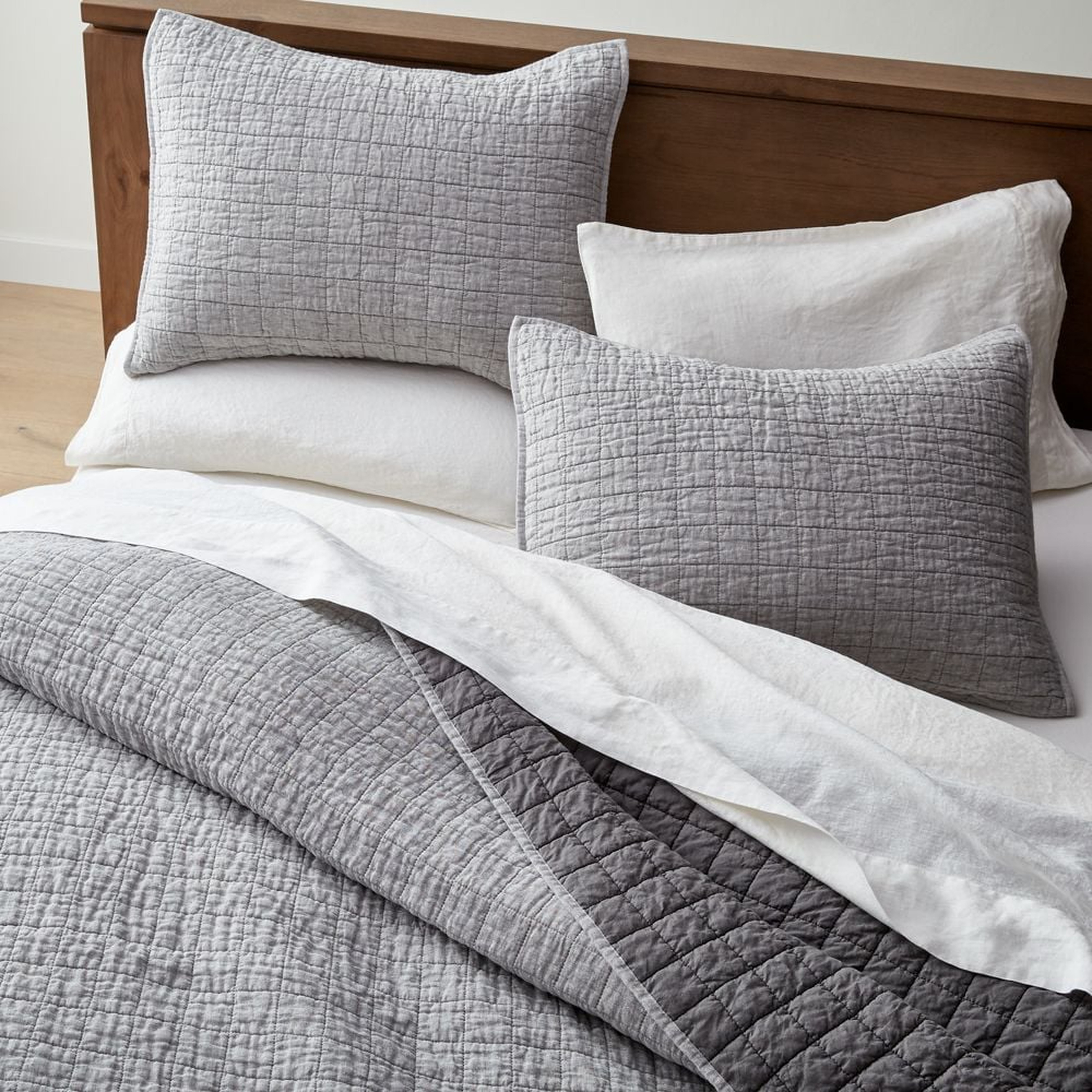 Grey Belgian Flax Linen Quilt King - Crate and Barrel