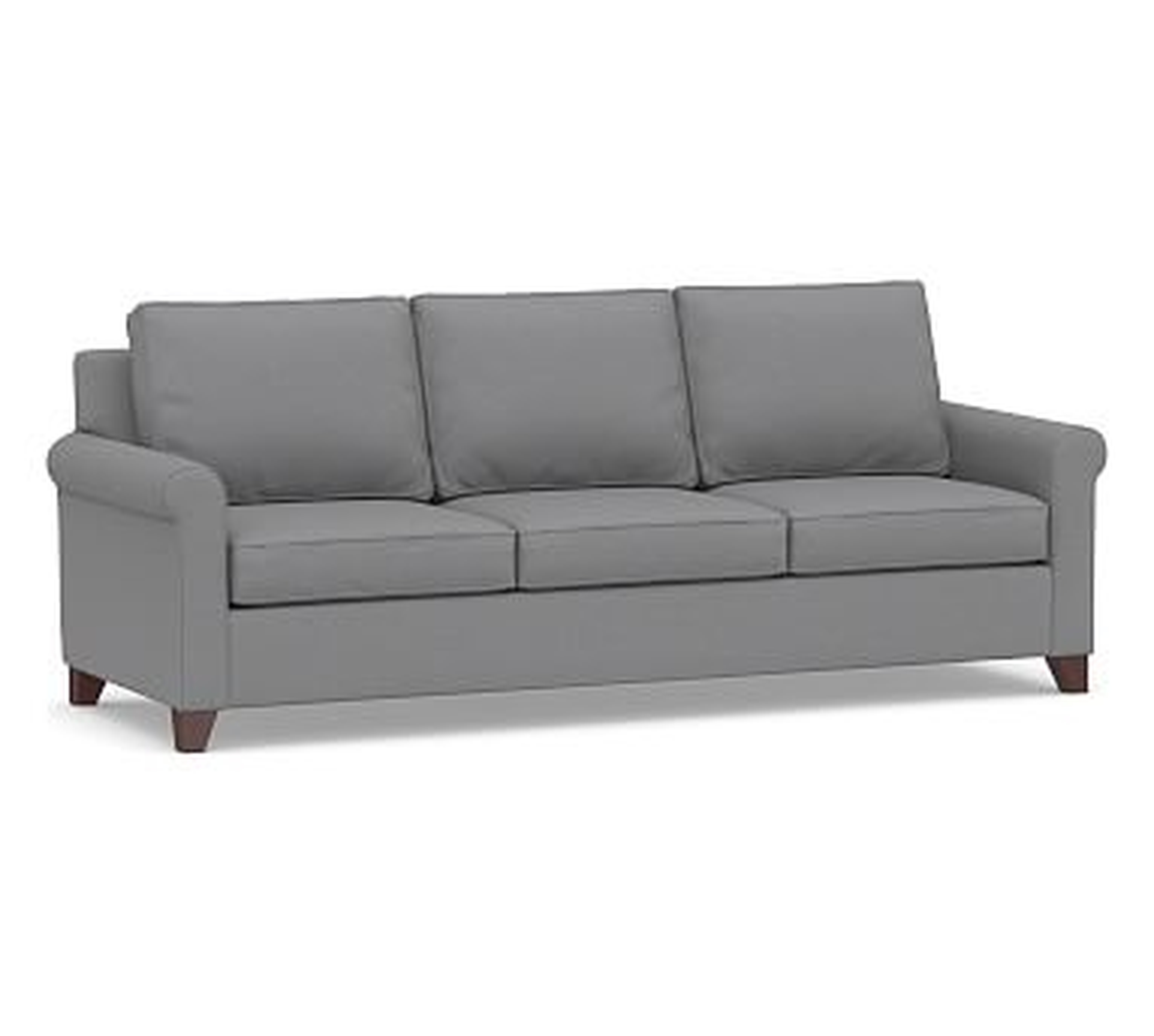 Cameron Roll Arm Upholstered Sofa 88", Polyester Wrapped Cushions, Textured Twill Light Gray - Pottery Barn