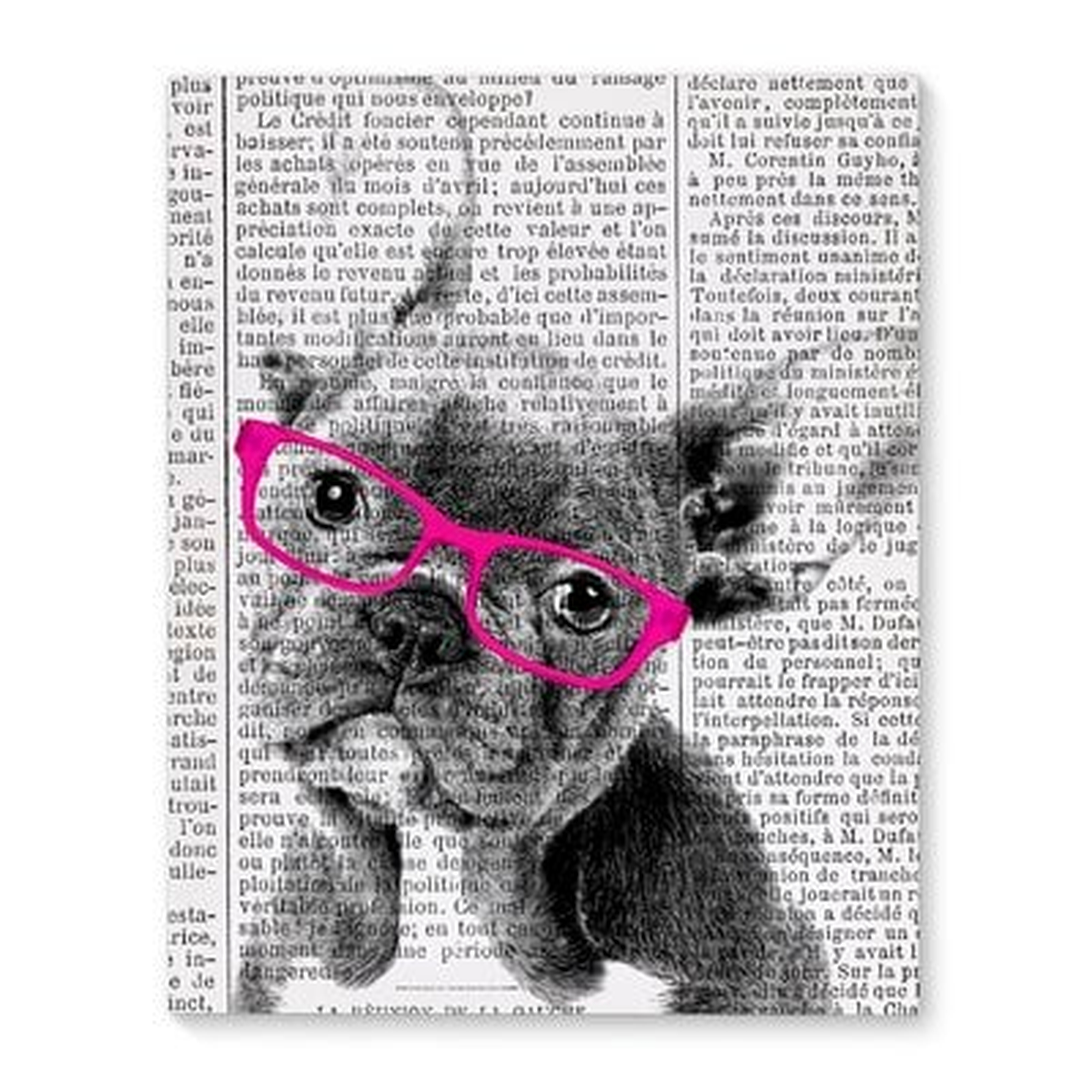 'French Bulldog with Pink Glasses' Framed Graphic Art Print on Canvas - Wayfair