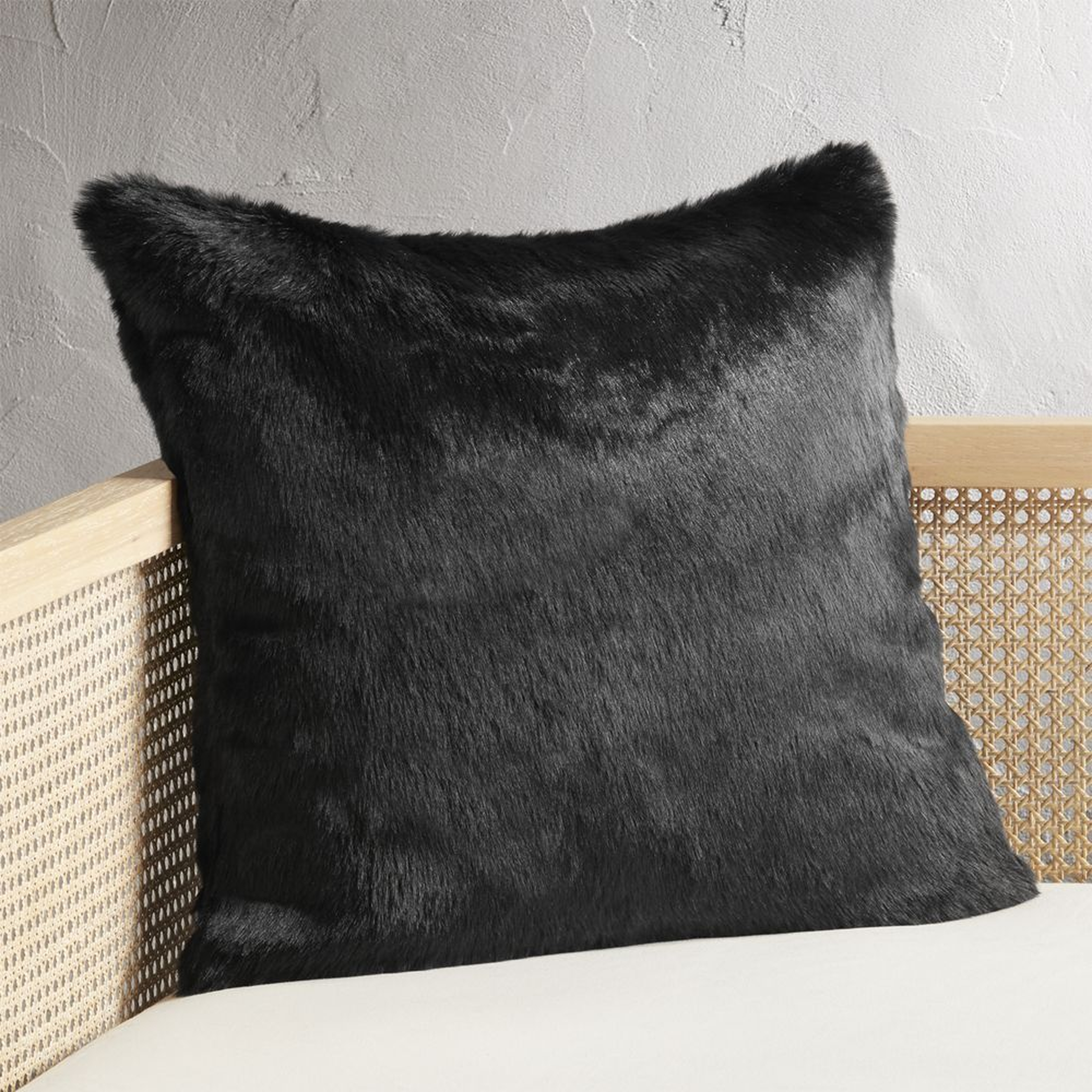 20" Black Faux Fur Pillow with Down-Alternative Insert - CB2