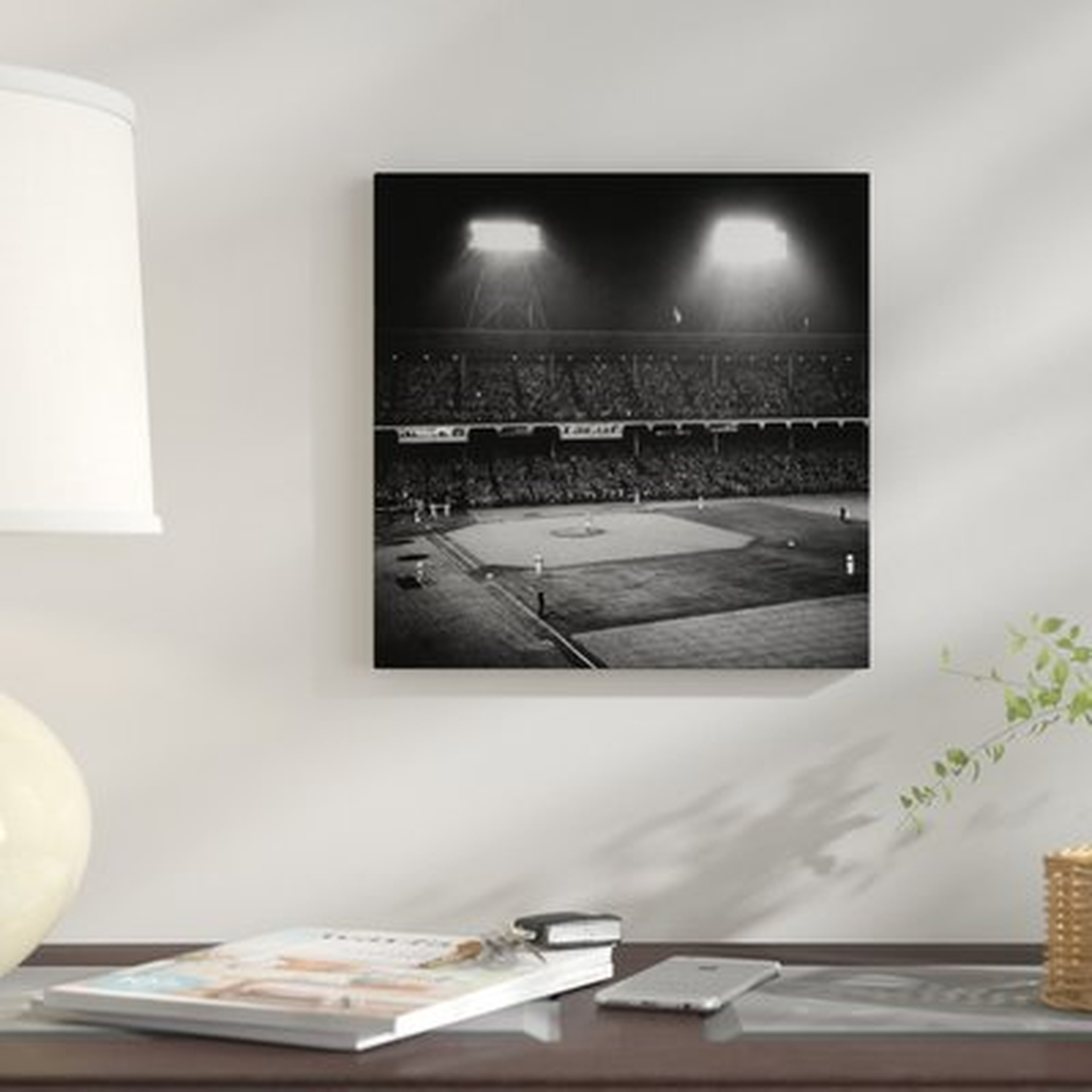 '1947 Baseball Night Game Under the Lights Players Standing for National Anthem Ebbets Field Brooklyn New York USA' Photographic Print on Wrapped Canvas - Wayfair