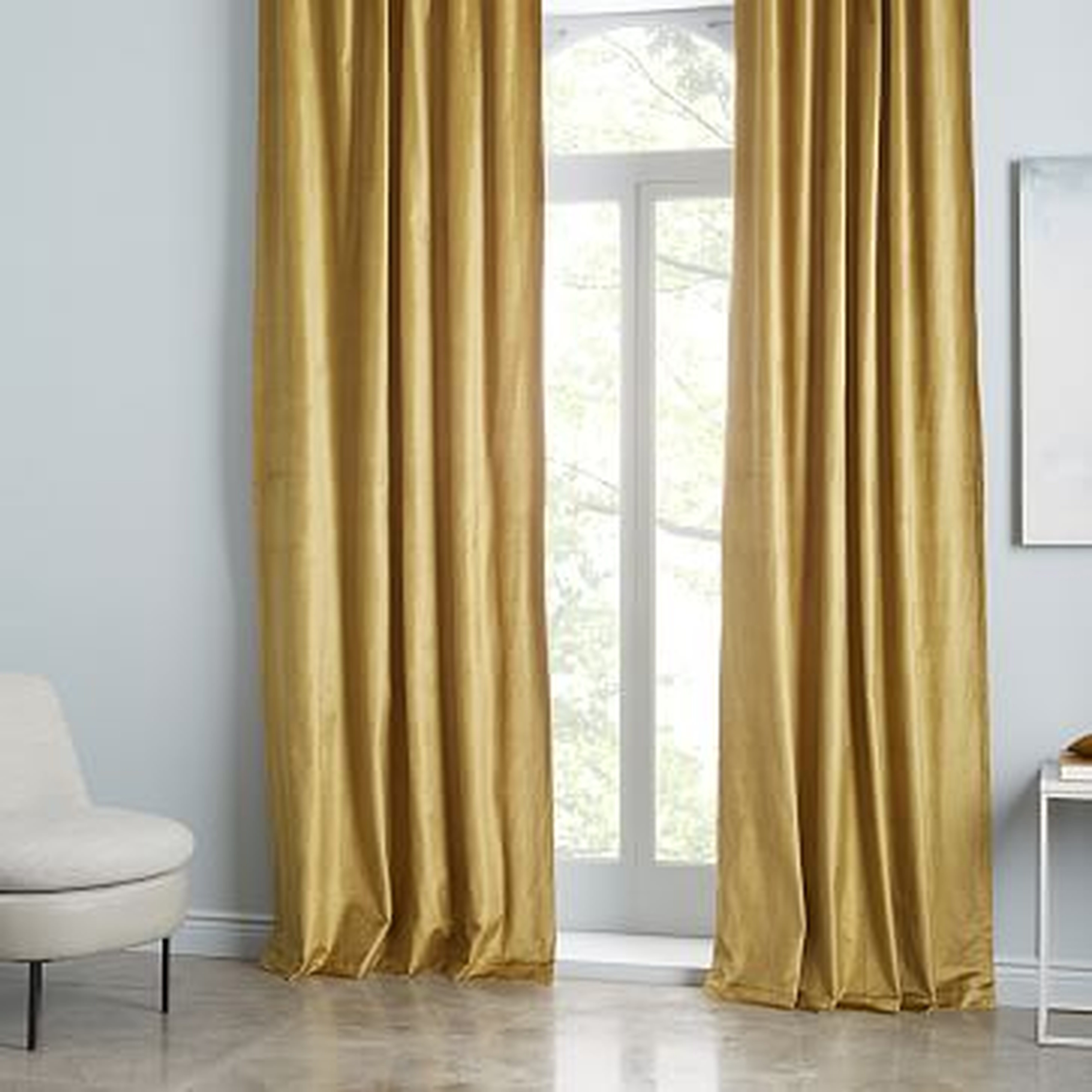 Cotton Luster Velvet Curtain, Wasabi 48"x108" -Individual - West Elm