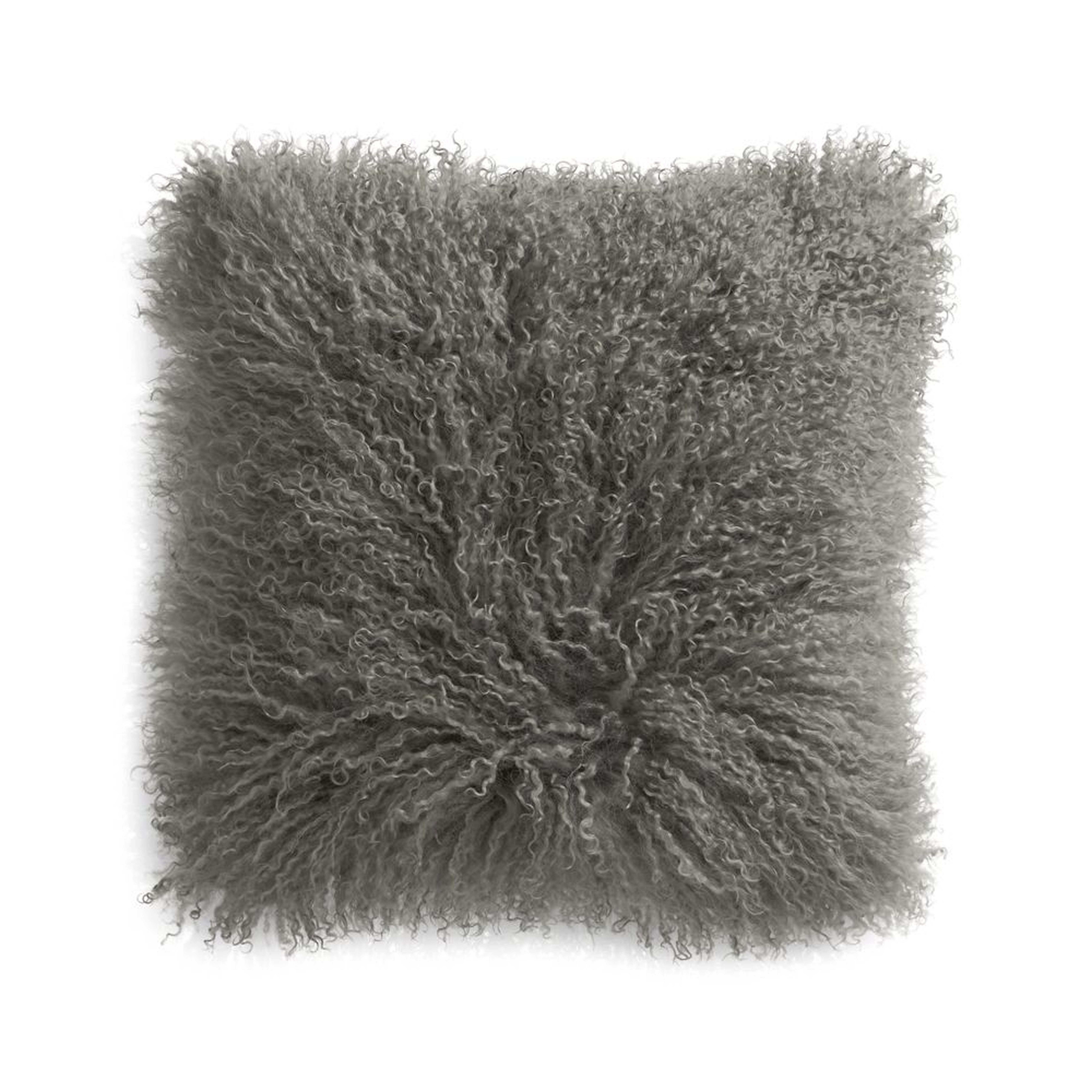 Pelliccia 16"x16" Silver Grey Mongolian Sheepskin Throw Pillow Cover - Crate and Barrel