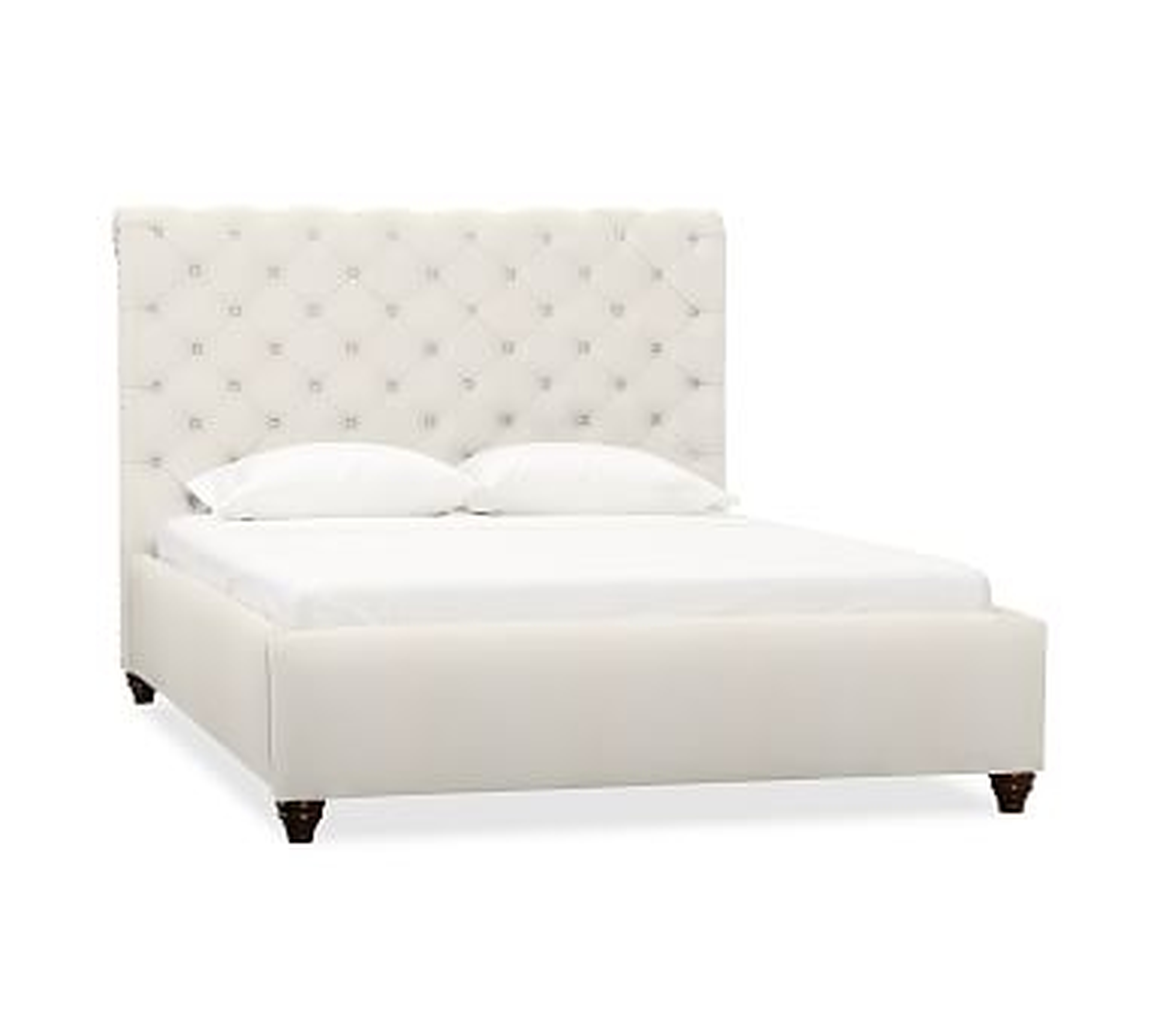 Chesterfield Upholstered King Bed, Polyester Wrapped Cushions, Denim Warm White - Pottery Barn