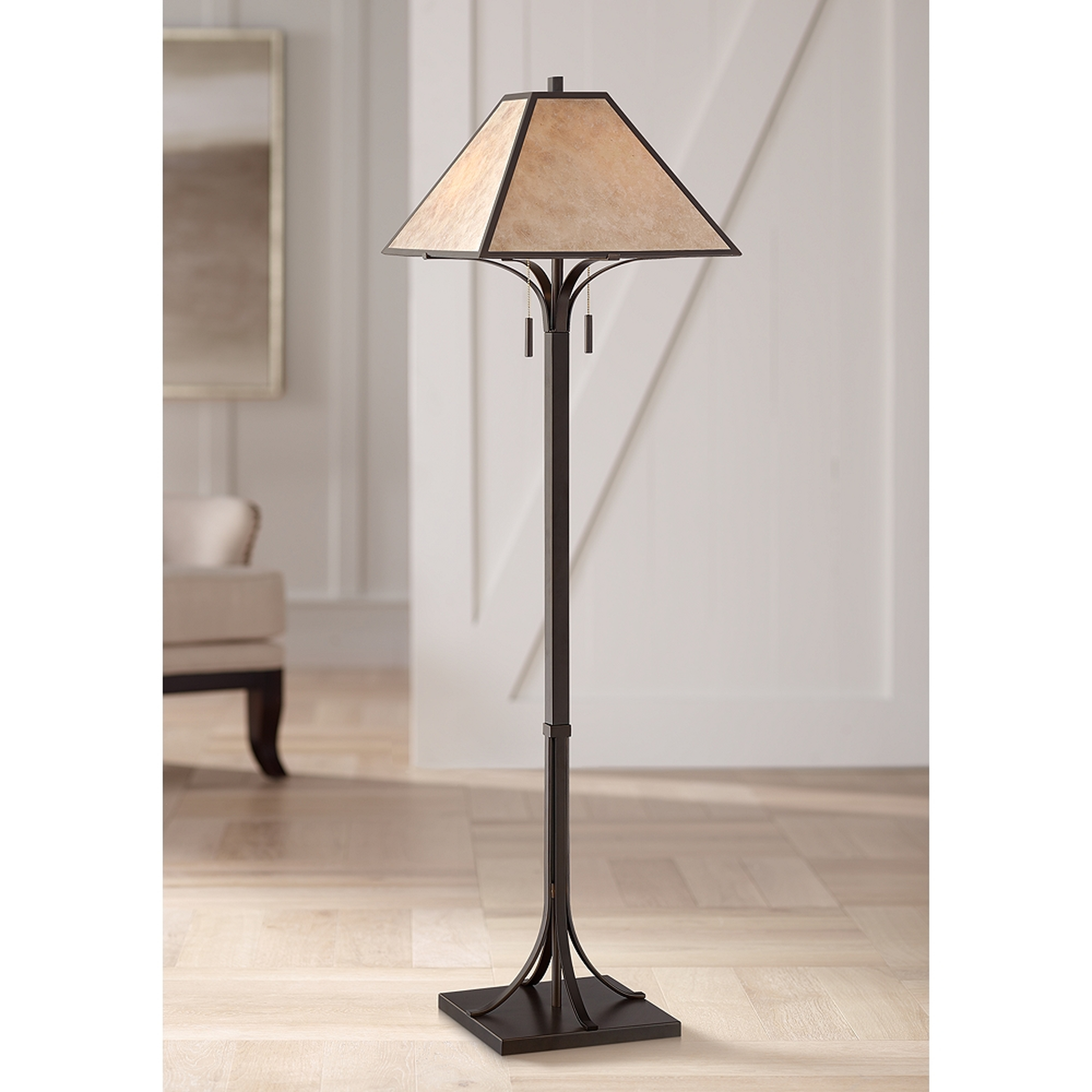 Duarte Light Mica Shade Oil-Rubbed Bronze Floor Lamp - Style # 66Y29 - Lamps Plus