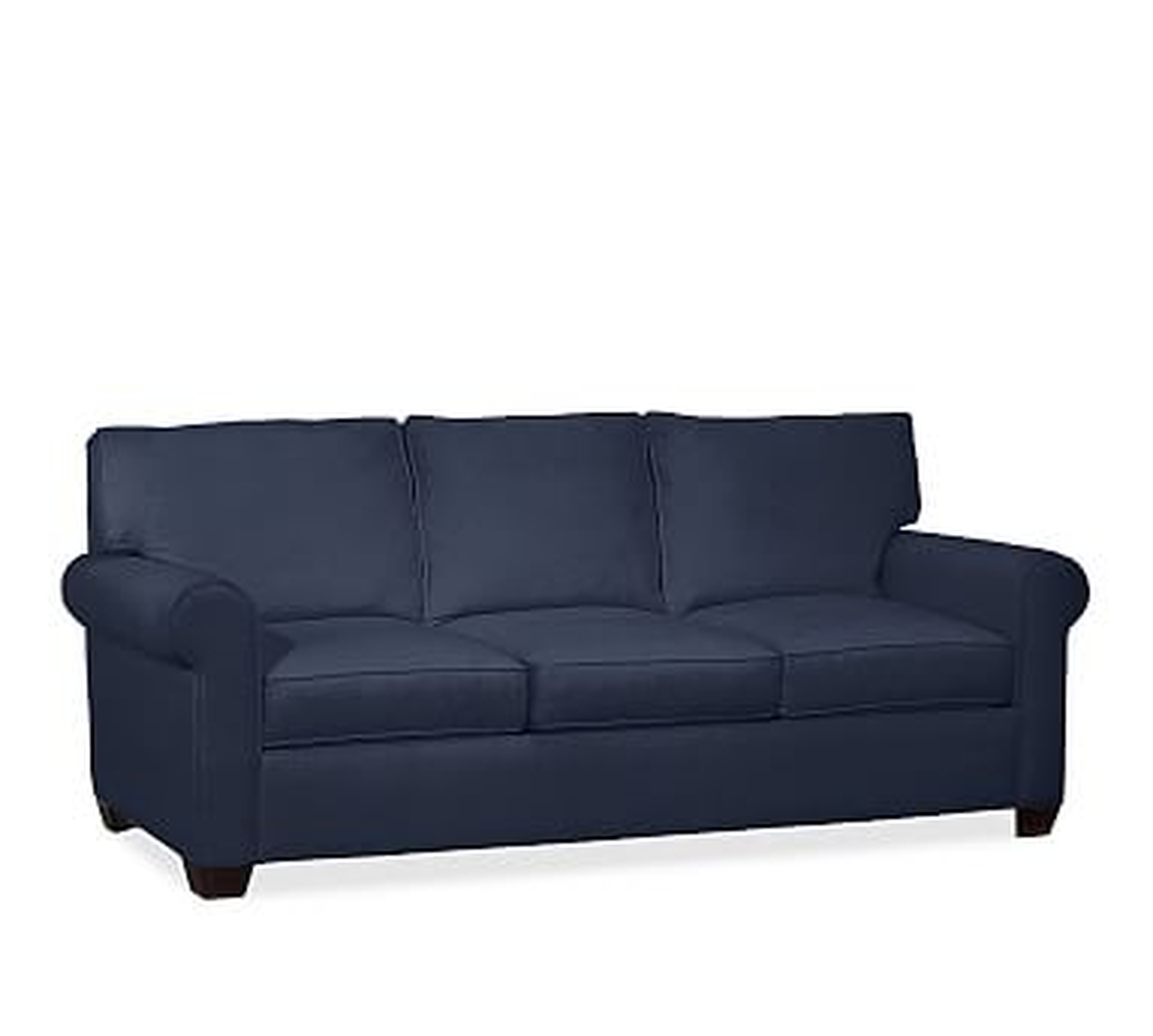Buchanan Roll Arm Upholstered Grand Sofa 93.5", Polyester Wrapped Cushions, Performance Twill Cadet Navy - Pottery Barn