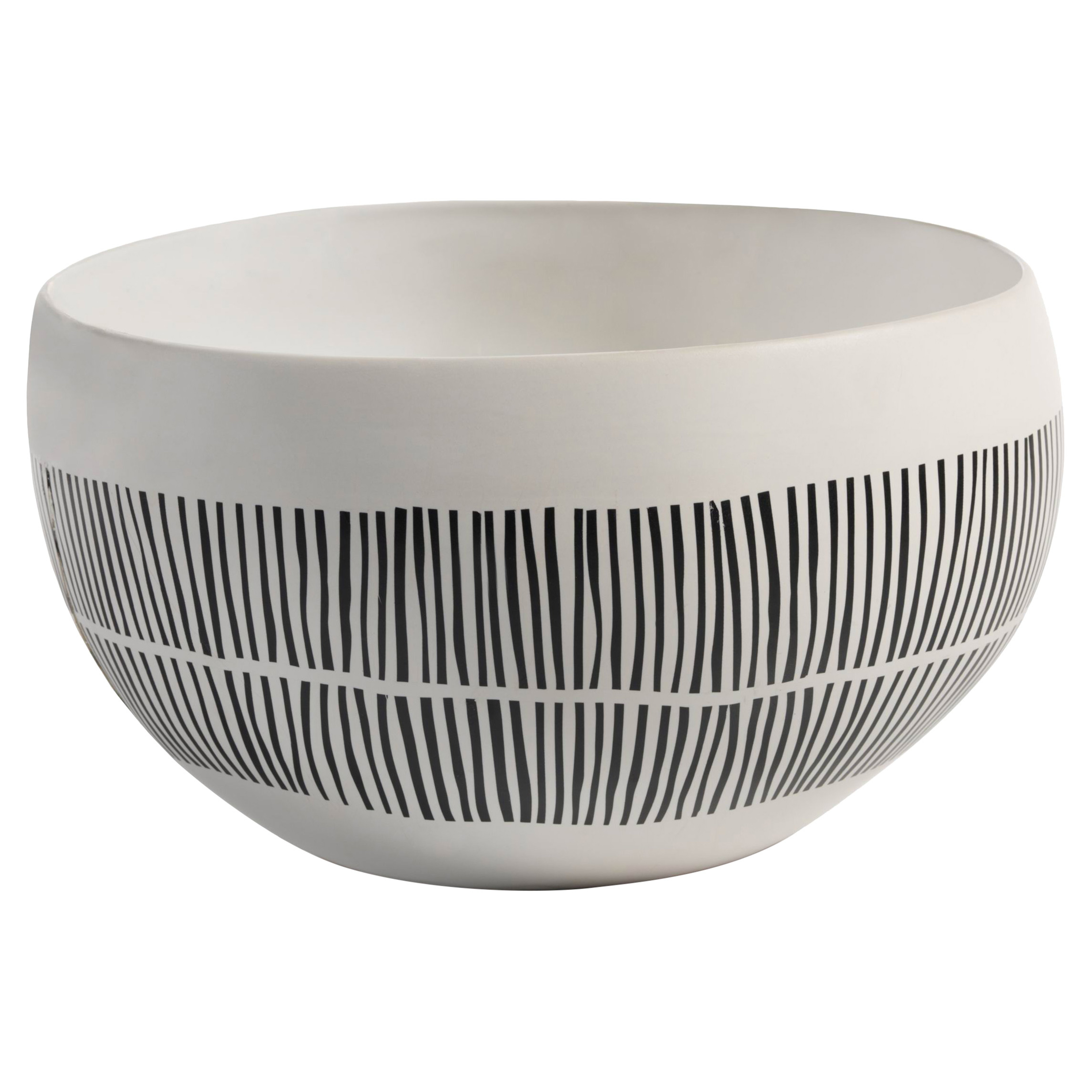 Jamie Modern Classic Black & White Lines Ceramic White Bowl - Medium - Kathy Kuo Home