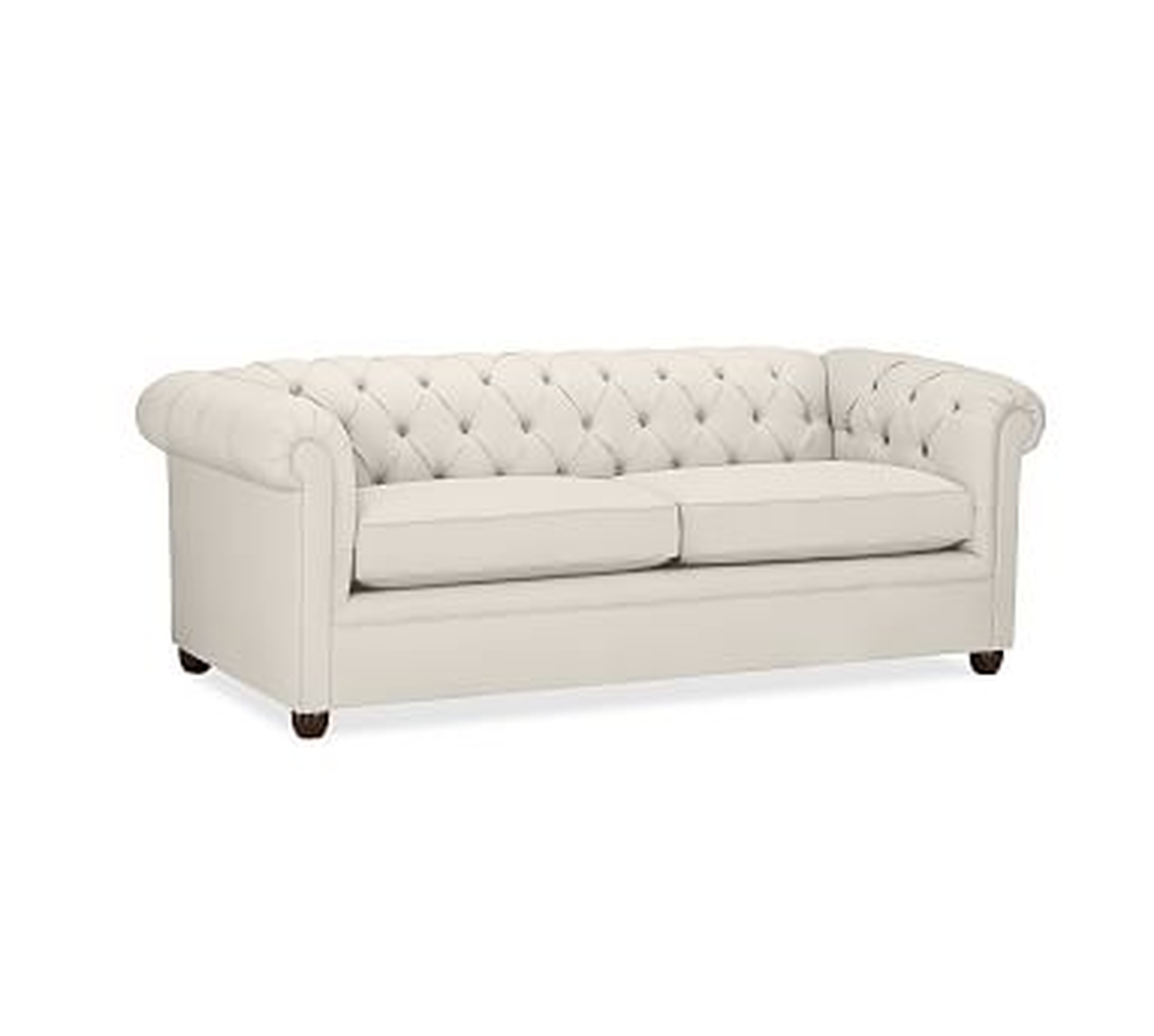 Chesterfield Upholstered Sofa 86", Polyester Wrapped Cushions, Twill Cream - Pottery Barn
