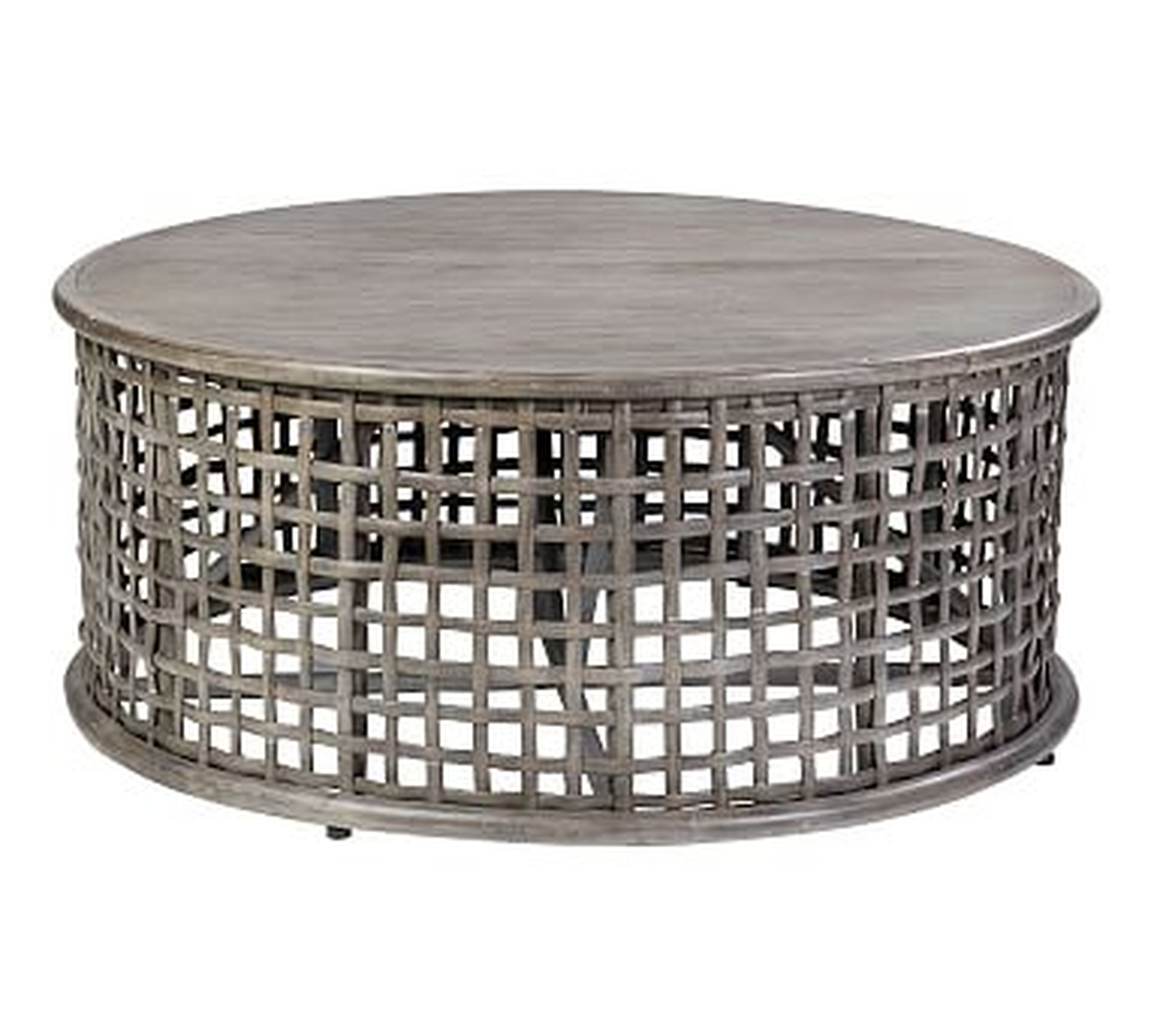Open Weave Rattan Round Coffee Table, Gray - Pottery Barn