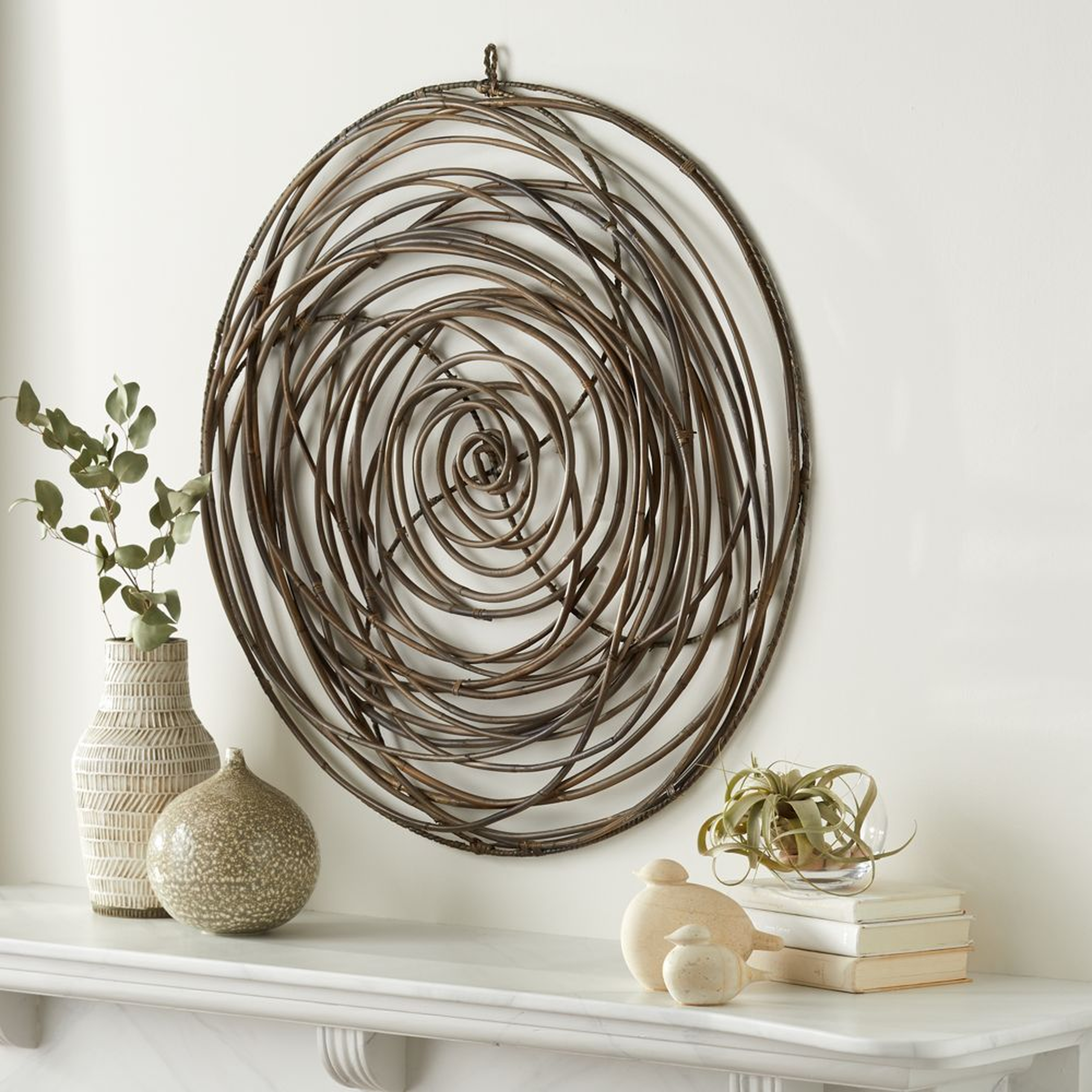 'Scribble Circle' Hand-Crafted Rattan Wall Art 32"x0.39" - Crate and Barrel