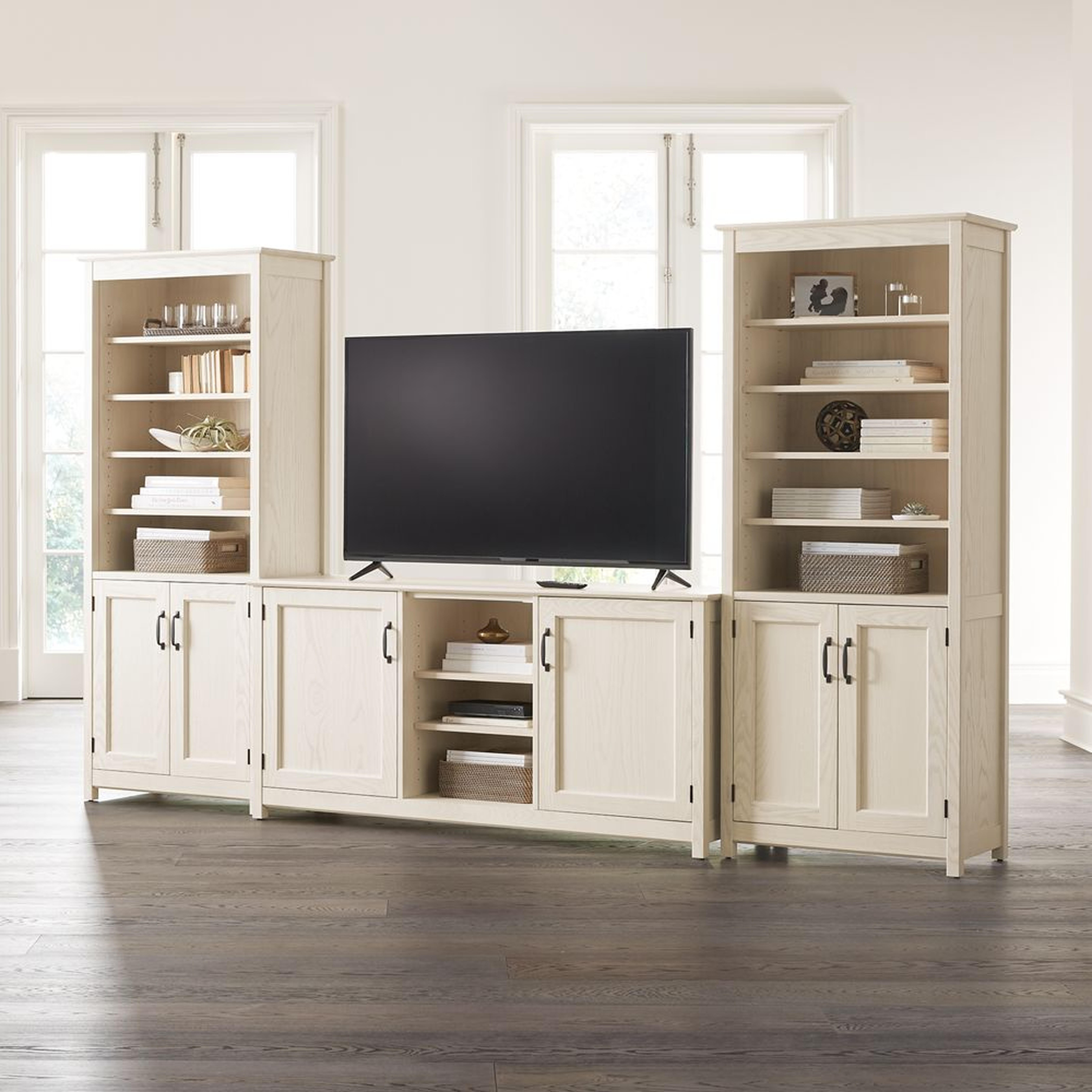 Ainsworth Cream 64" Media Center and 2 Towers with Glass/Wood Doors /Made-to-order - Crate and Barrel