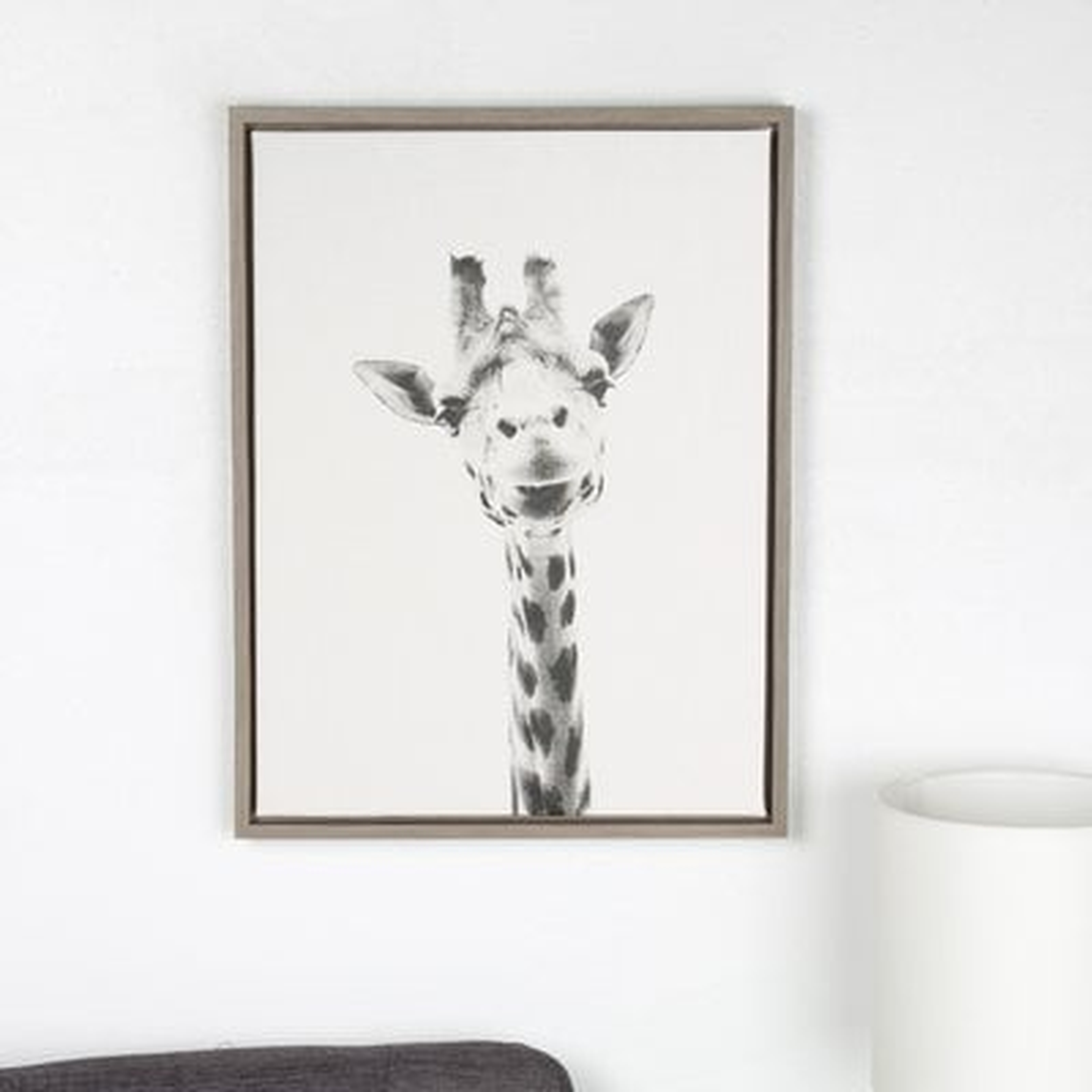 'Giraffe Black and White Portrait' Framed Drawing Print on Wrapped Canvas - Birch Lane