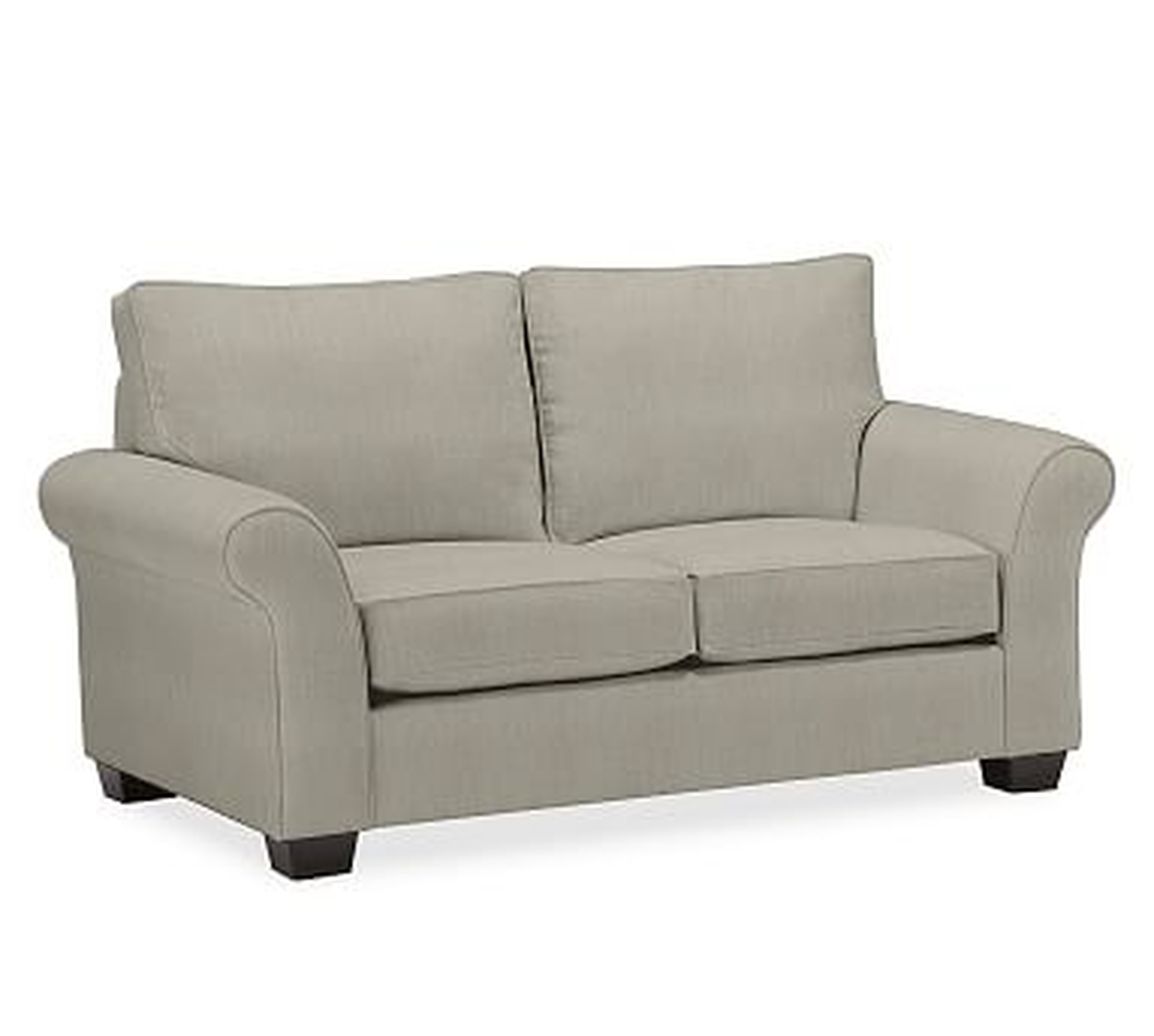 PB Comfort Roll Arm Upholstered Loveseat 64", Box Edge Memory Foam Cushions, Performance Tweed Silver Taupe - Pottery Barn