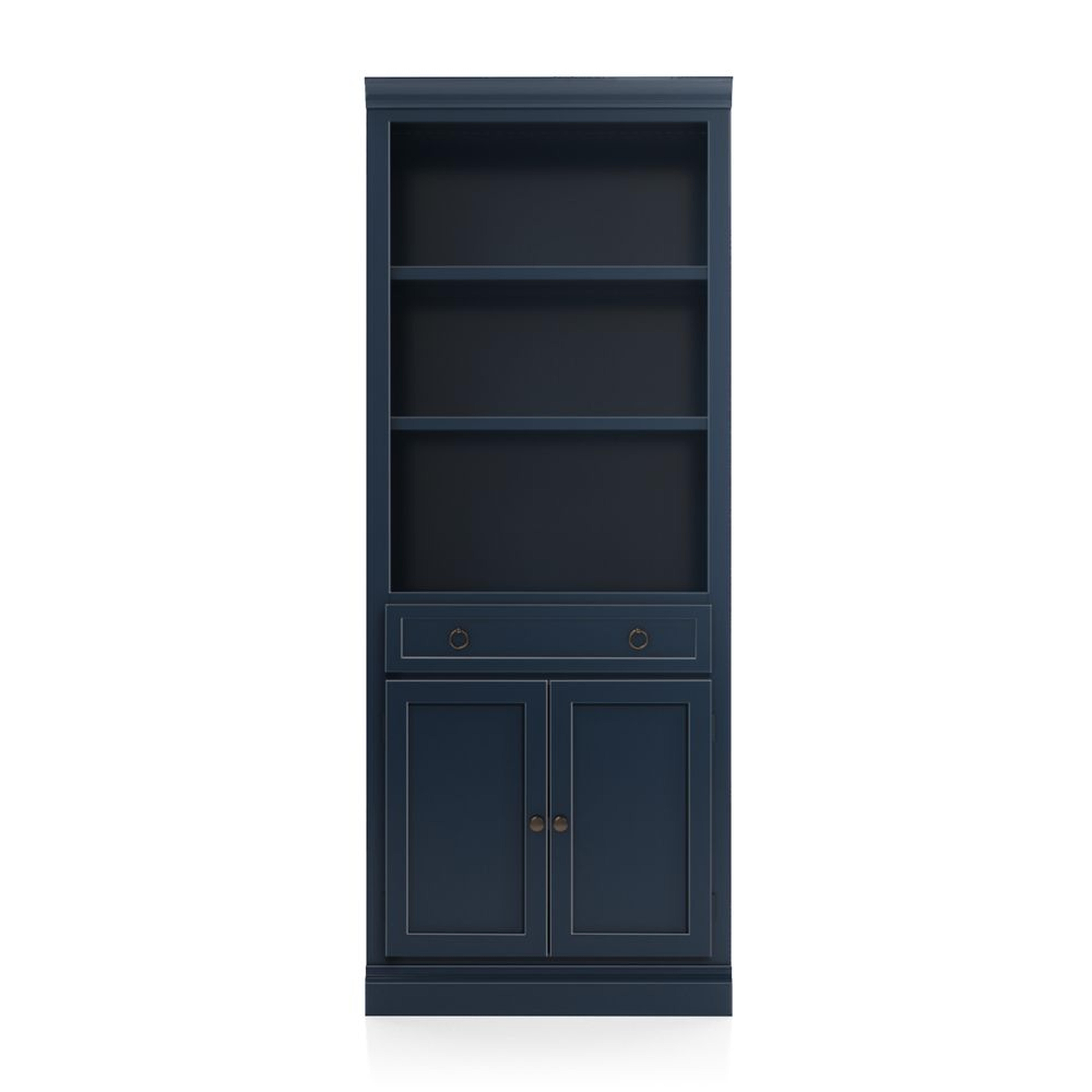 Cameo Indigo Storage Bookcase with Middle Crown - Crate and Barrel