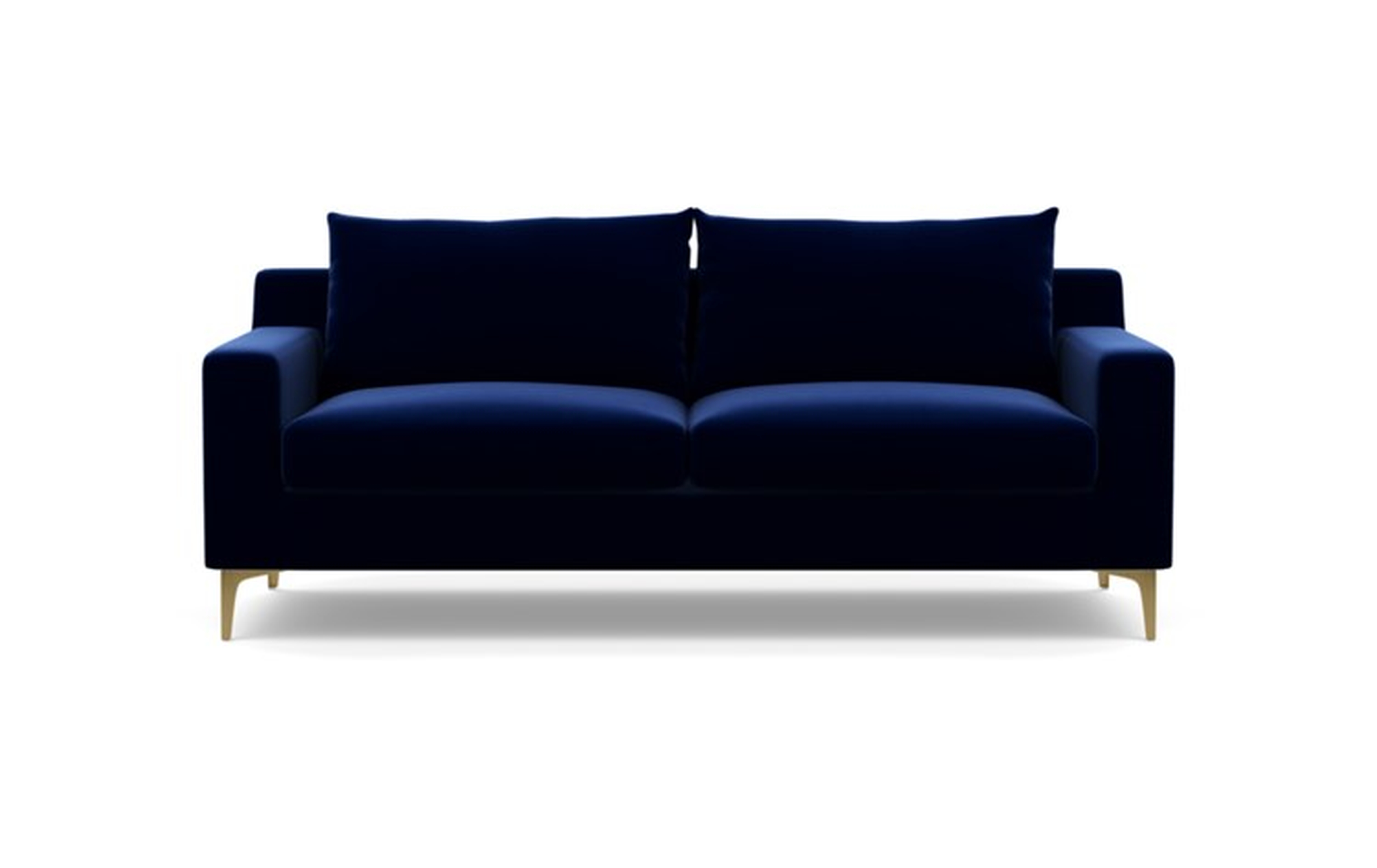 Sloan Sofa with Oxford Blue Fabric and Brass Plated legs - Interior Define