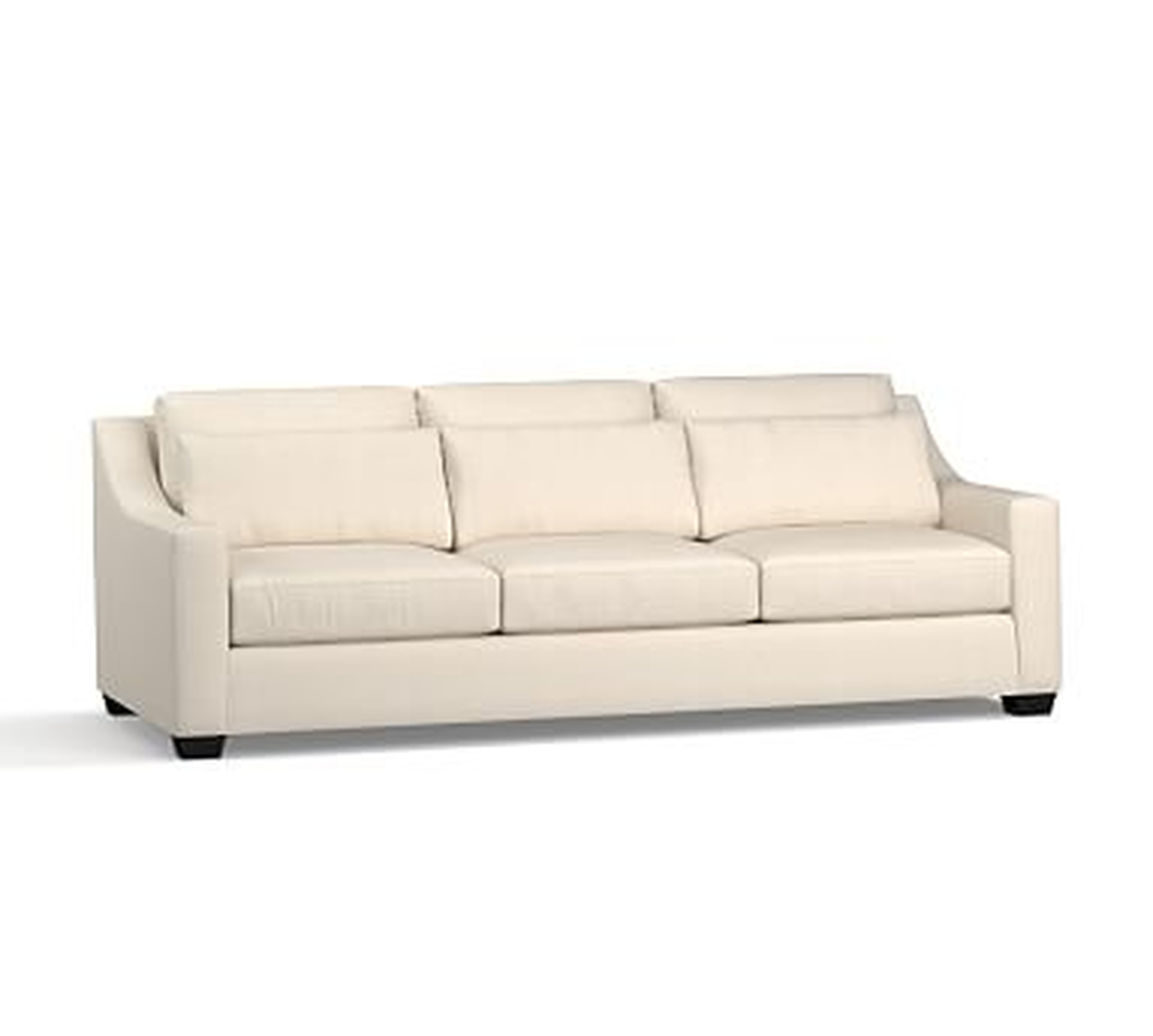 York Slope Arm Upholstered Deep Seat Grand Sofa 95" 3-Seater, Down Blend Wrapped Cushions, Sunbrella(R) Performance Sahara Weave Ivory - Pottery Barn