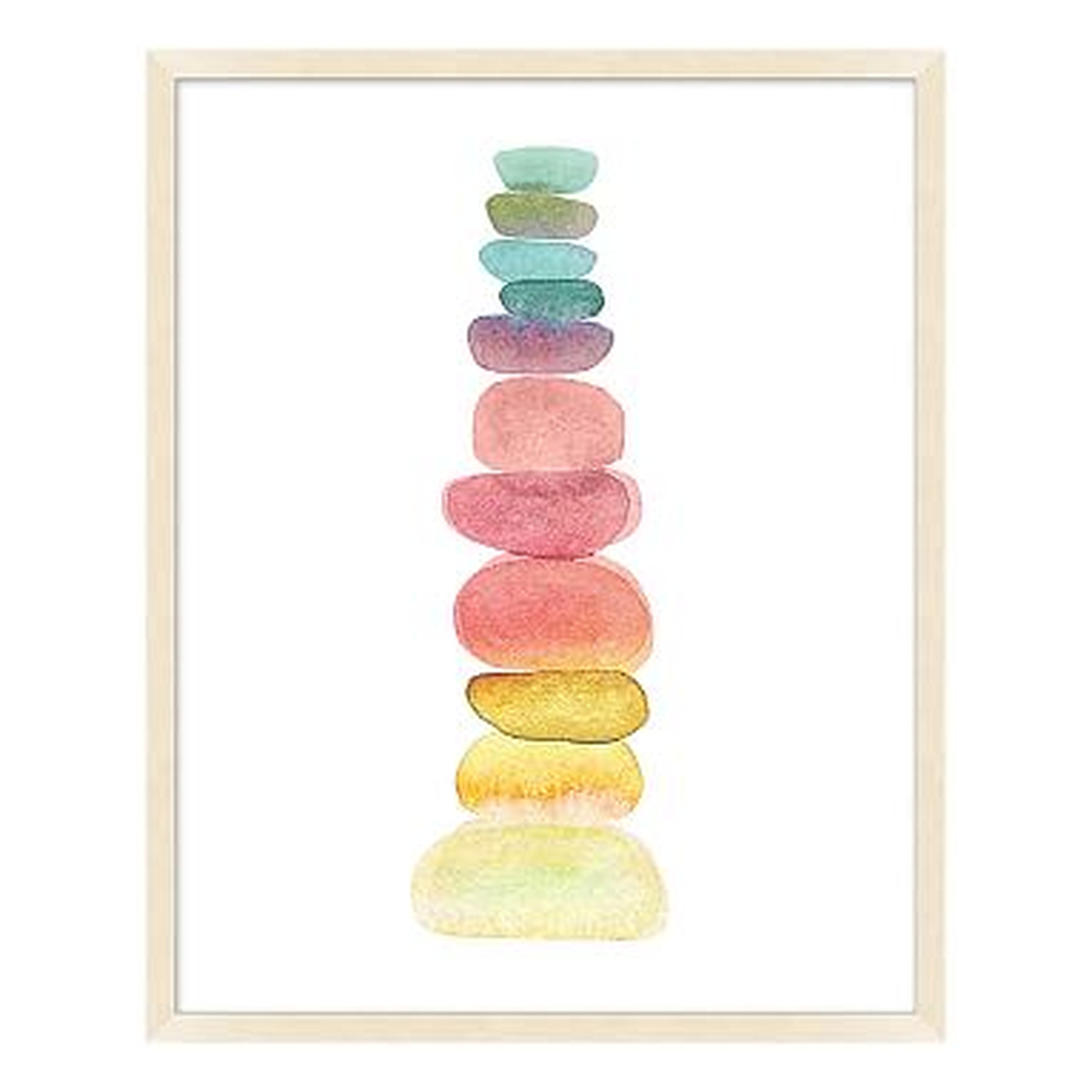 Rainbow Stacking Stones Framed Art, Natural Frame, 20"x25" - Pottery Barn Teen