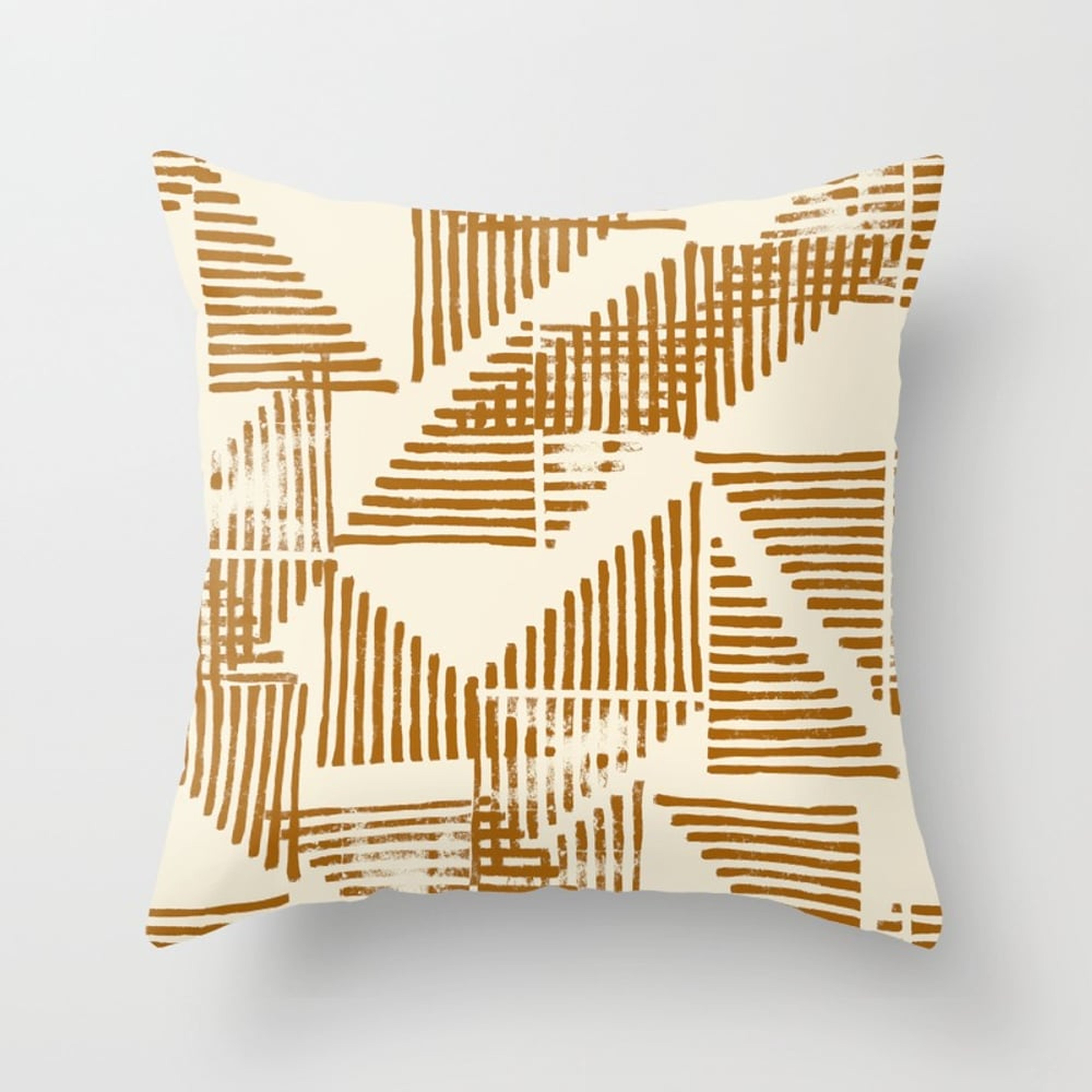 Stripe Triangle Block Print Geometric Pattern in Orange Throw Pillow - Indoor Cover (20" x 20") with pillow insert by Beckybailey1 - Society6