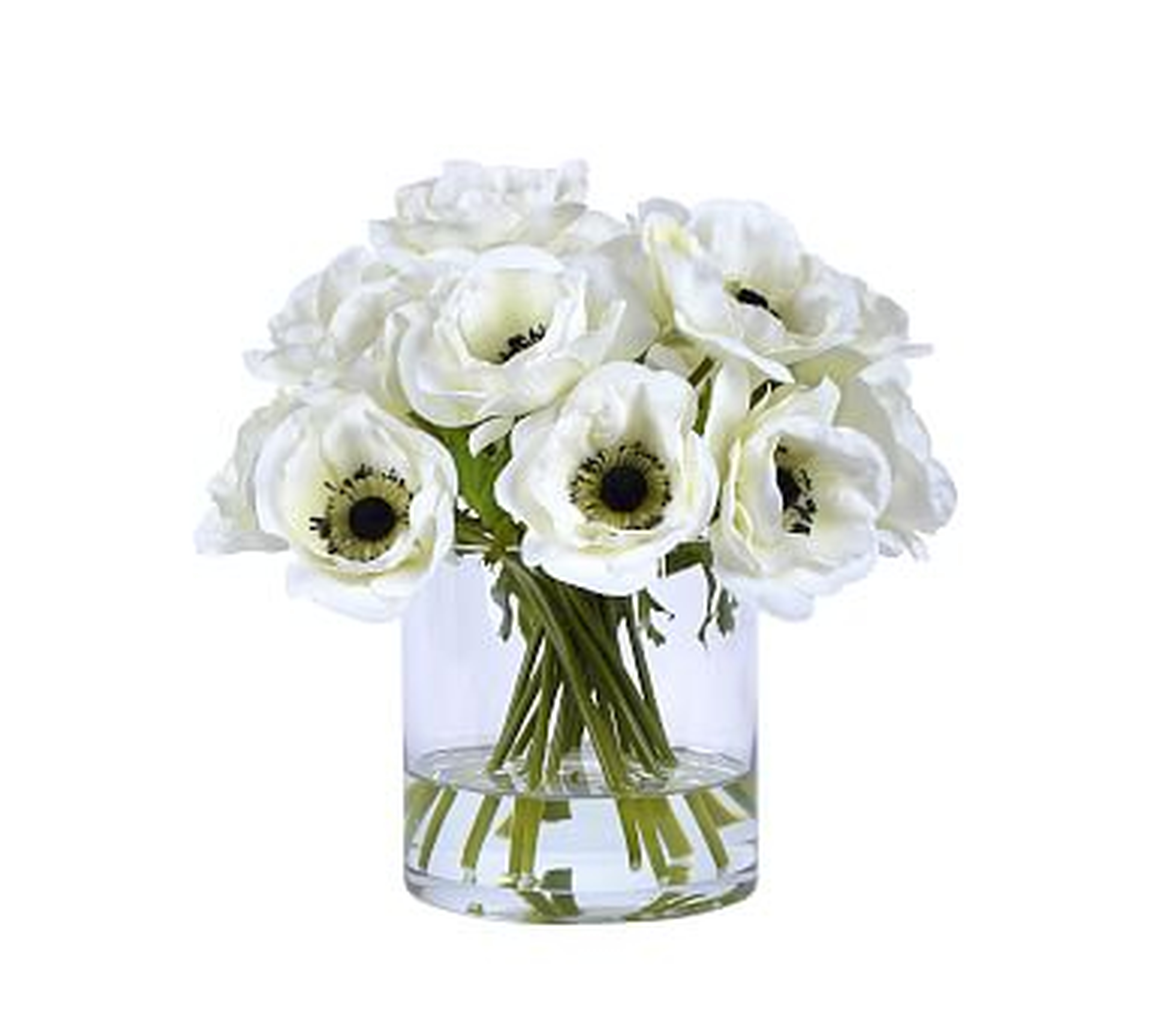 Faux White Poppies In Glass Vase, 12" - Pottery Barn