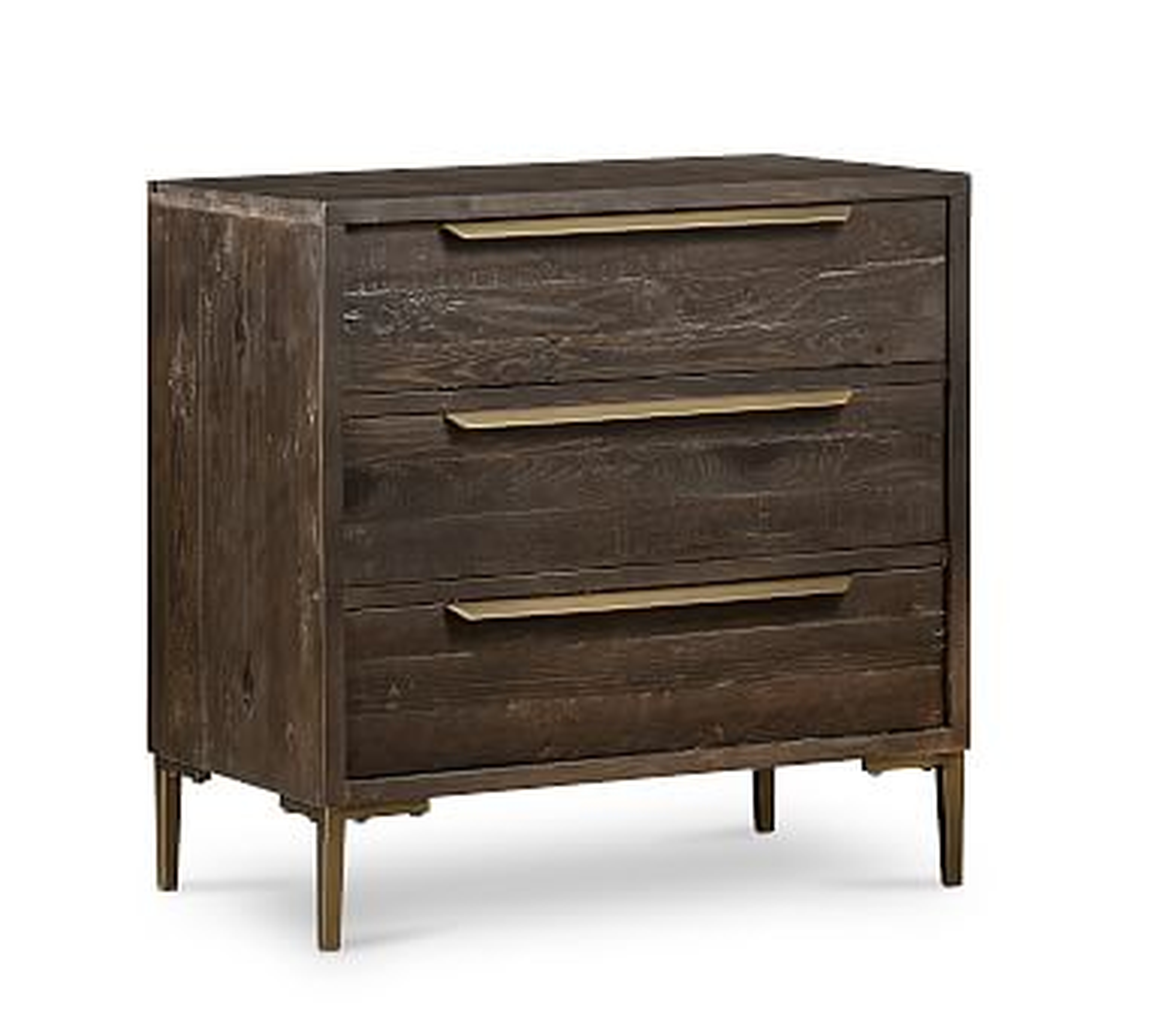 Braden Reclaimed Wood 3-Drawer Dresser, Dark Carbon/Antique Brass - Pottery Barn