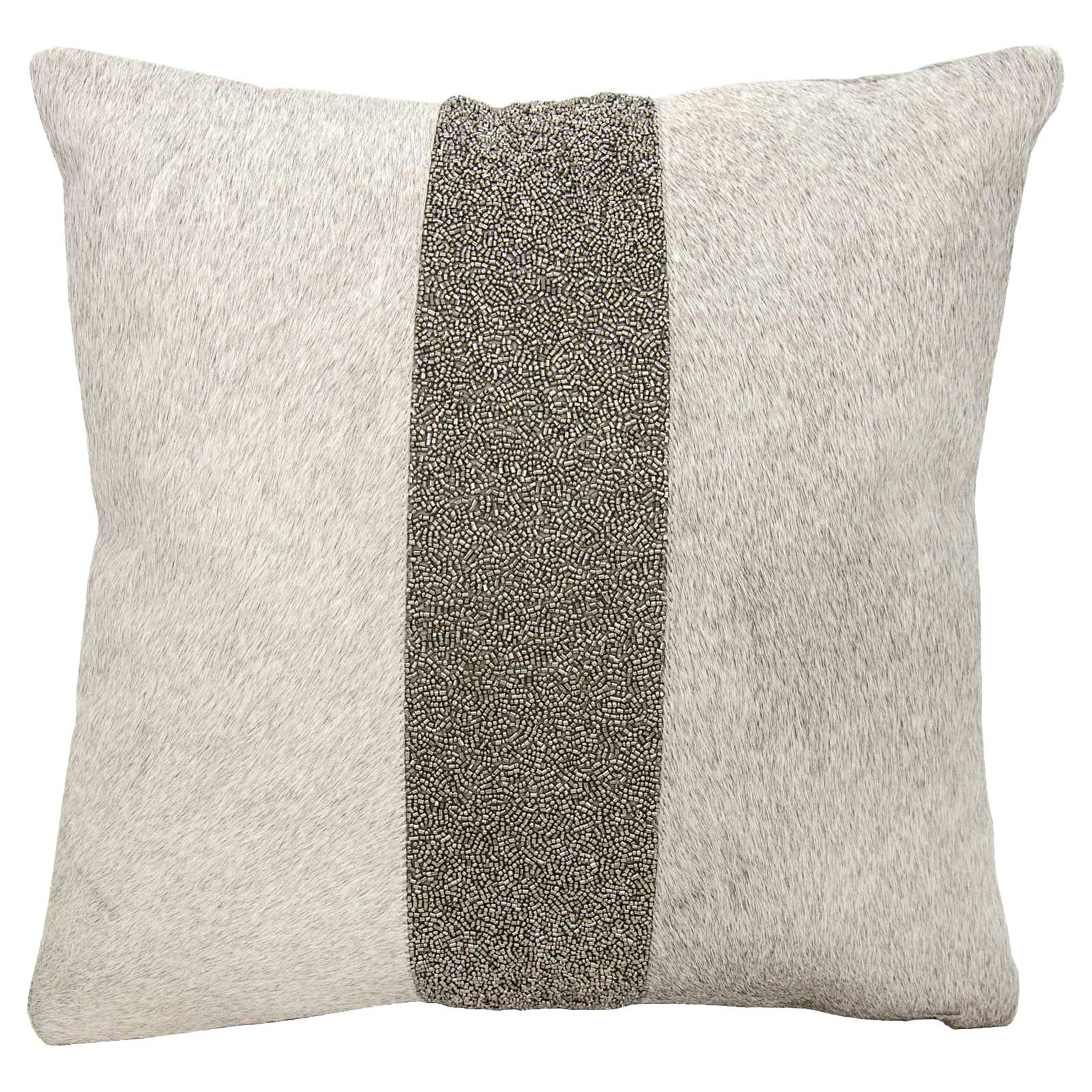 Joan Hollywood Regency Shimmer Stripe Grey Pewter Hide Pillow - 18x18 - Kathy Kuo Home
