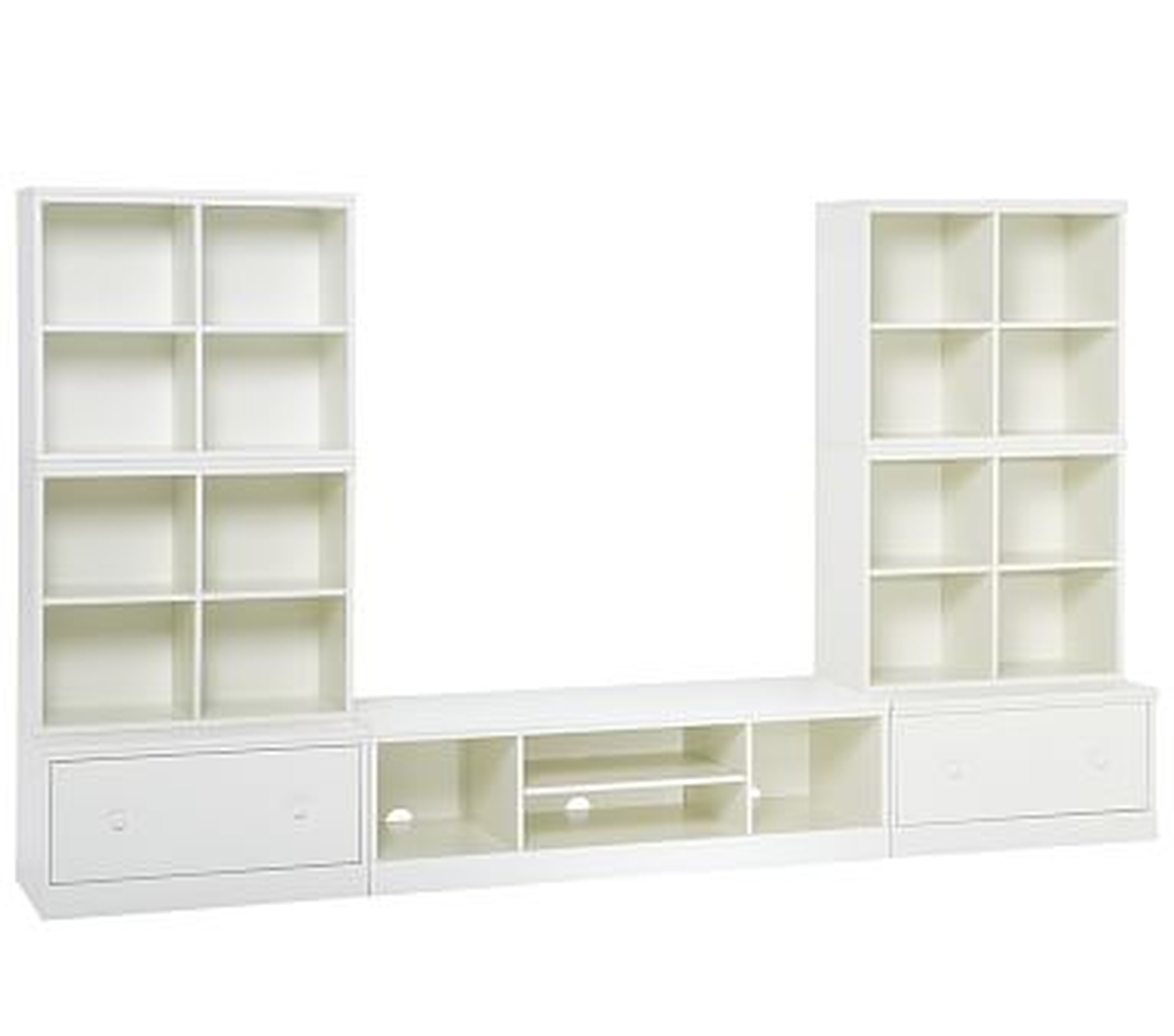 Cameron 4 Cubbies, XW Media Base & 2 Drawer Bases, Simply White, UPS - Pottery Barn Kids