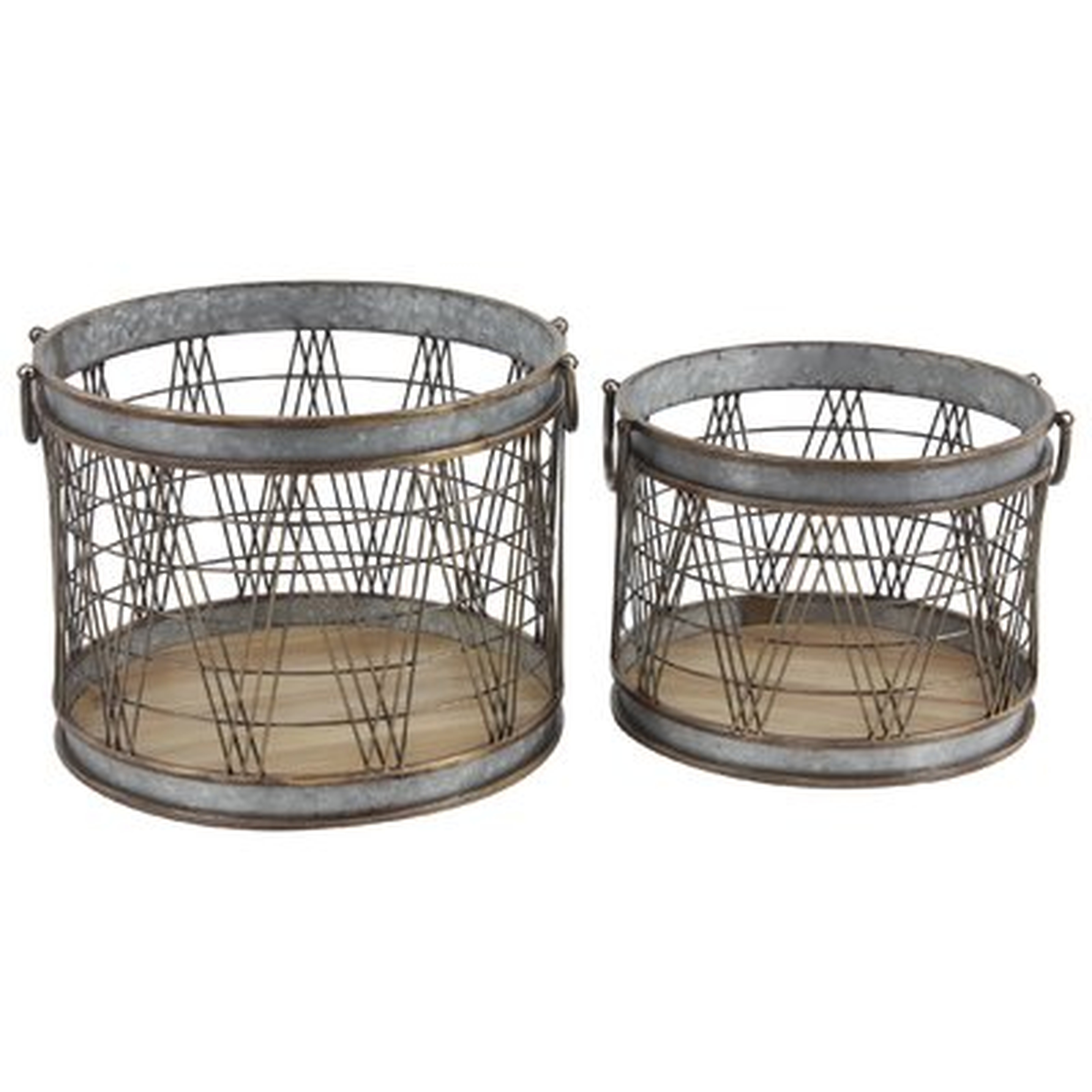 Industrial Cylindrical 2 Piece Metal/Wire Storage Basket Set - Wayfair