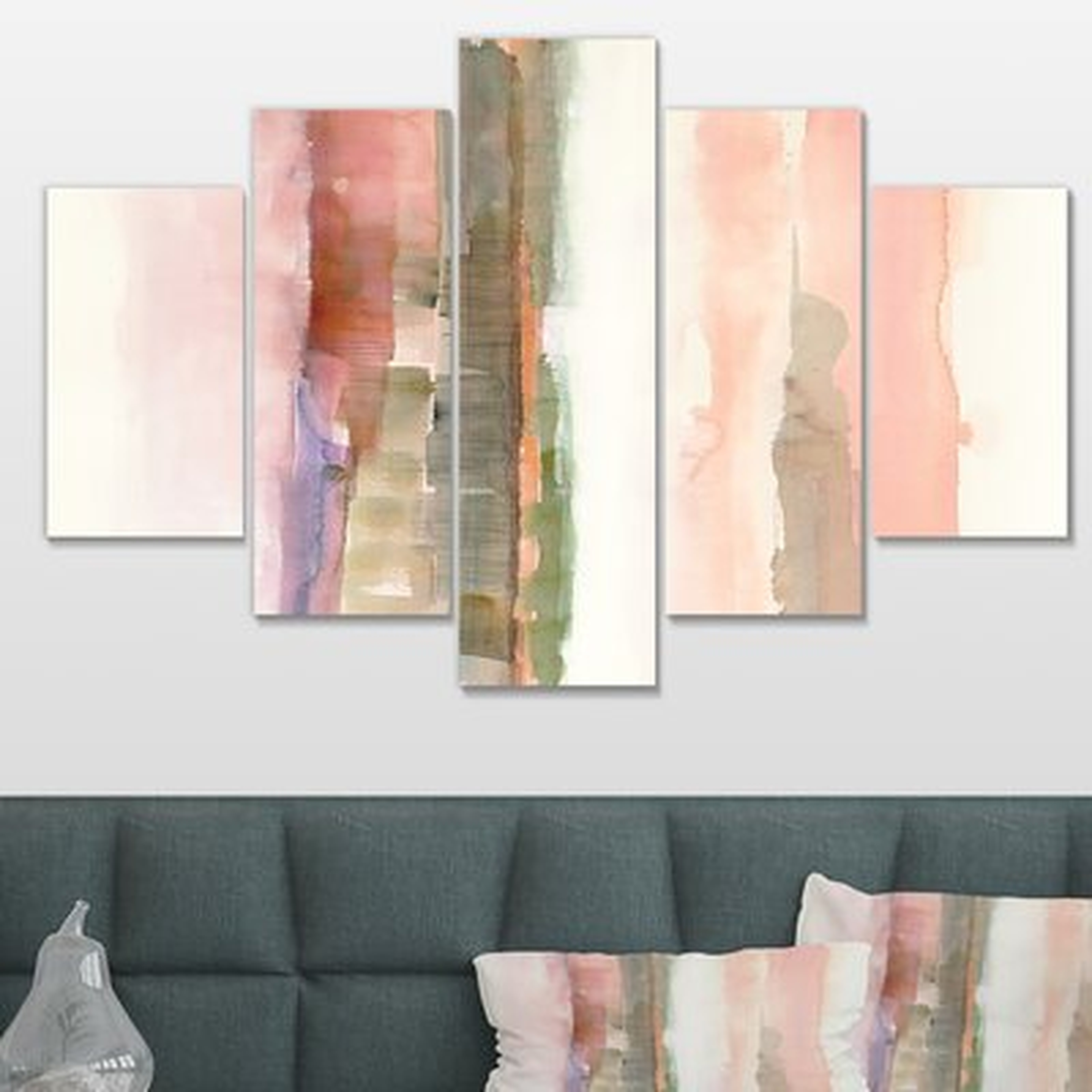 Designart 'Influence of Line and Color' Traditional Floral Canvas Artwork - 60x32 - 5 Panels Diamond Shape - Wayfair
