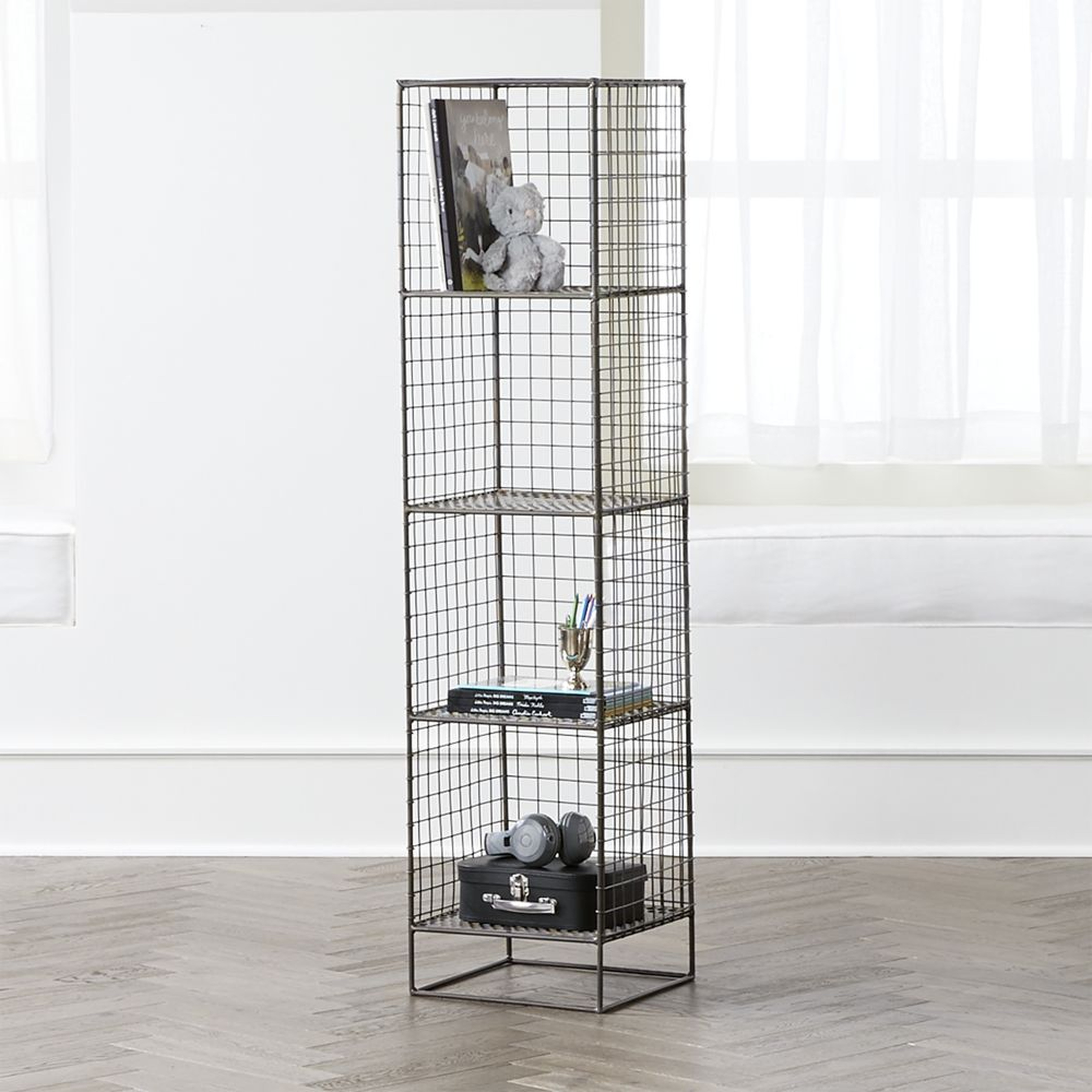 On the Grid Graphite 4-Cube Narrow Bookcase - Crate and Barrel