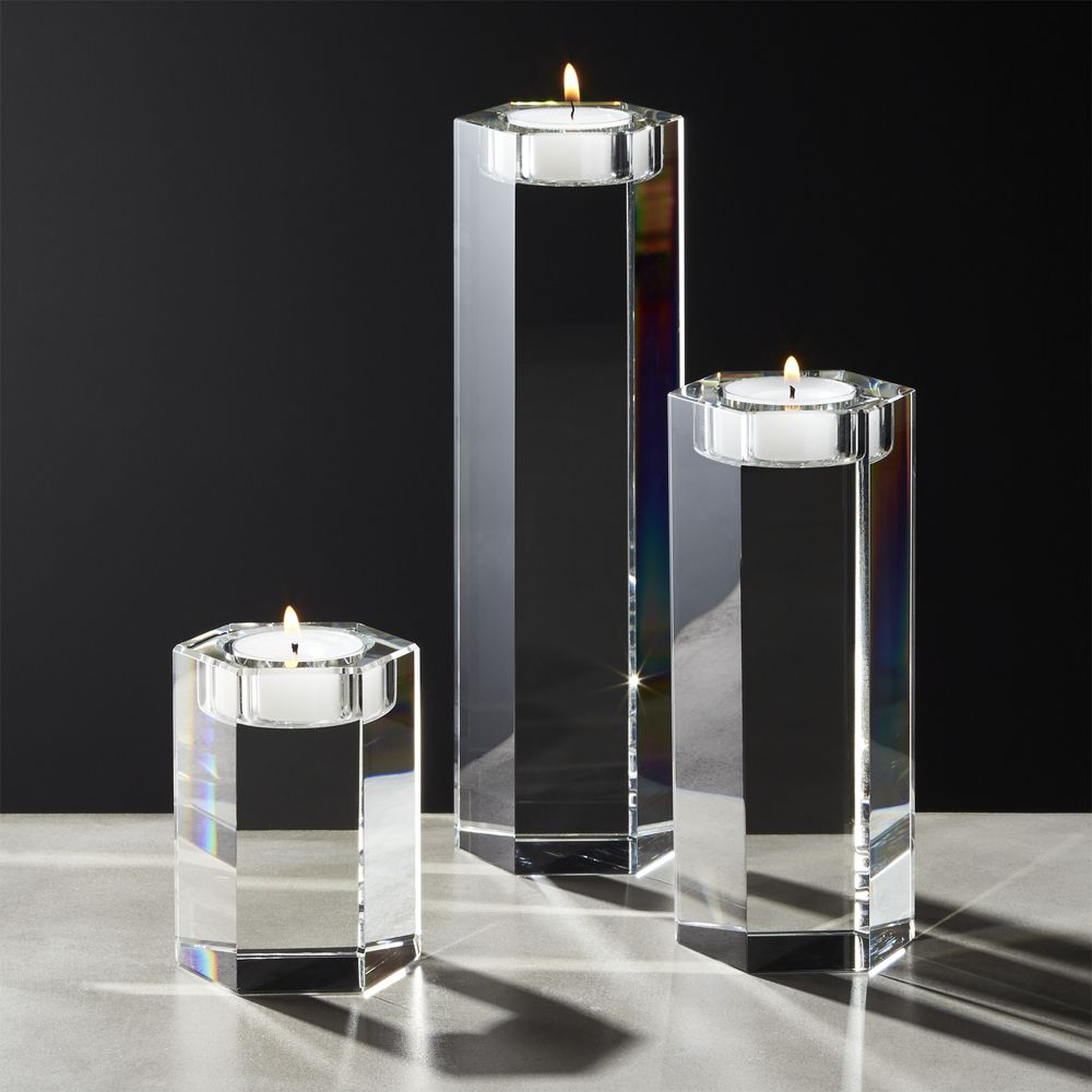 Hex Crystal Tea Light Candle Holders Set of 3 - CB2