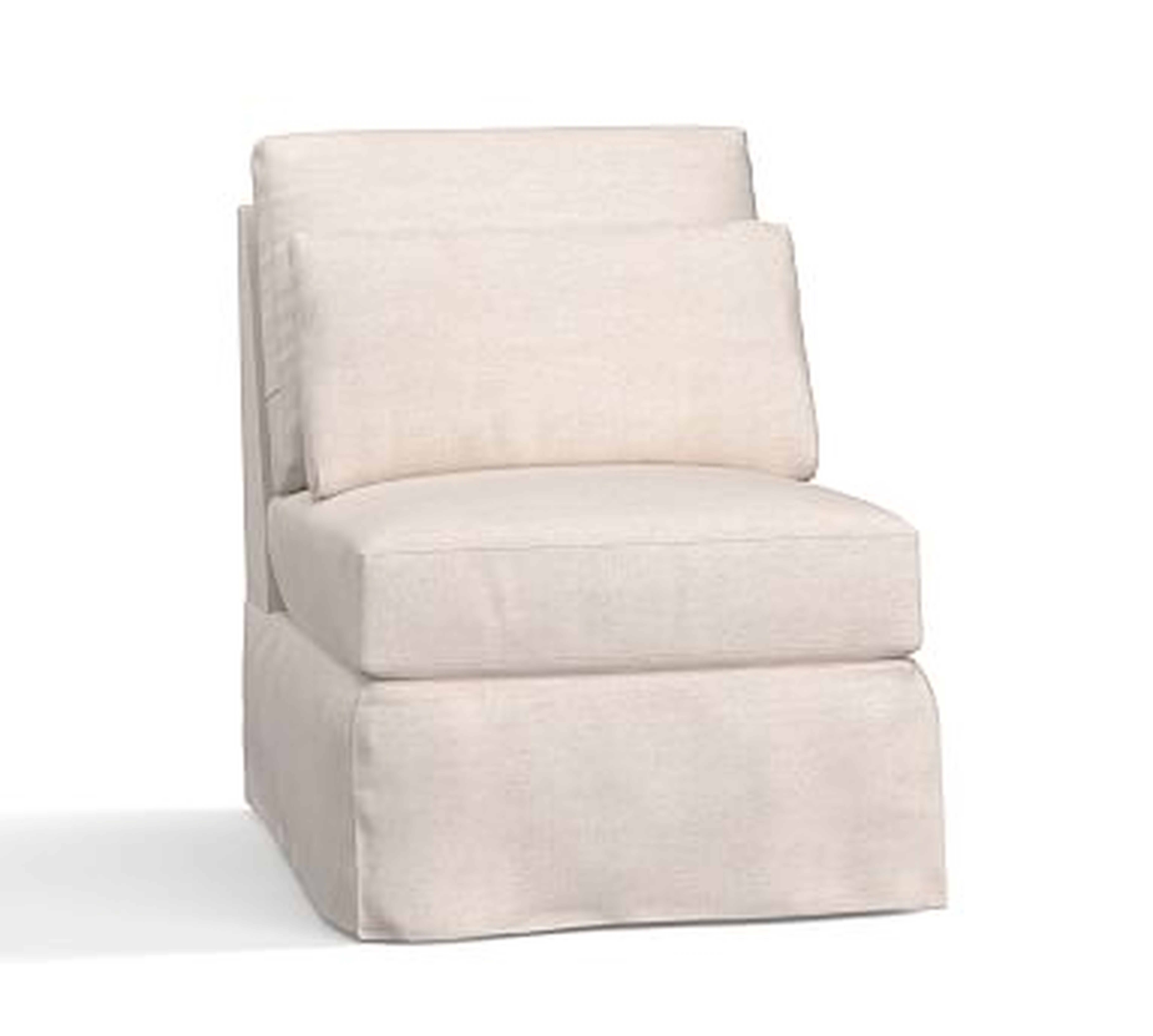 York Slipcovered Deep Seat Armless Chair, Down Blend Wrapped Cushions, Performance Slub Cotton White - Pottery Barn