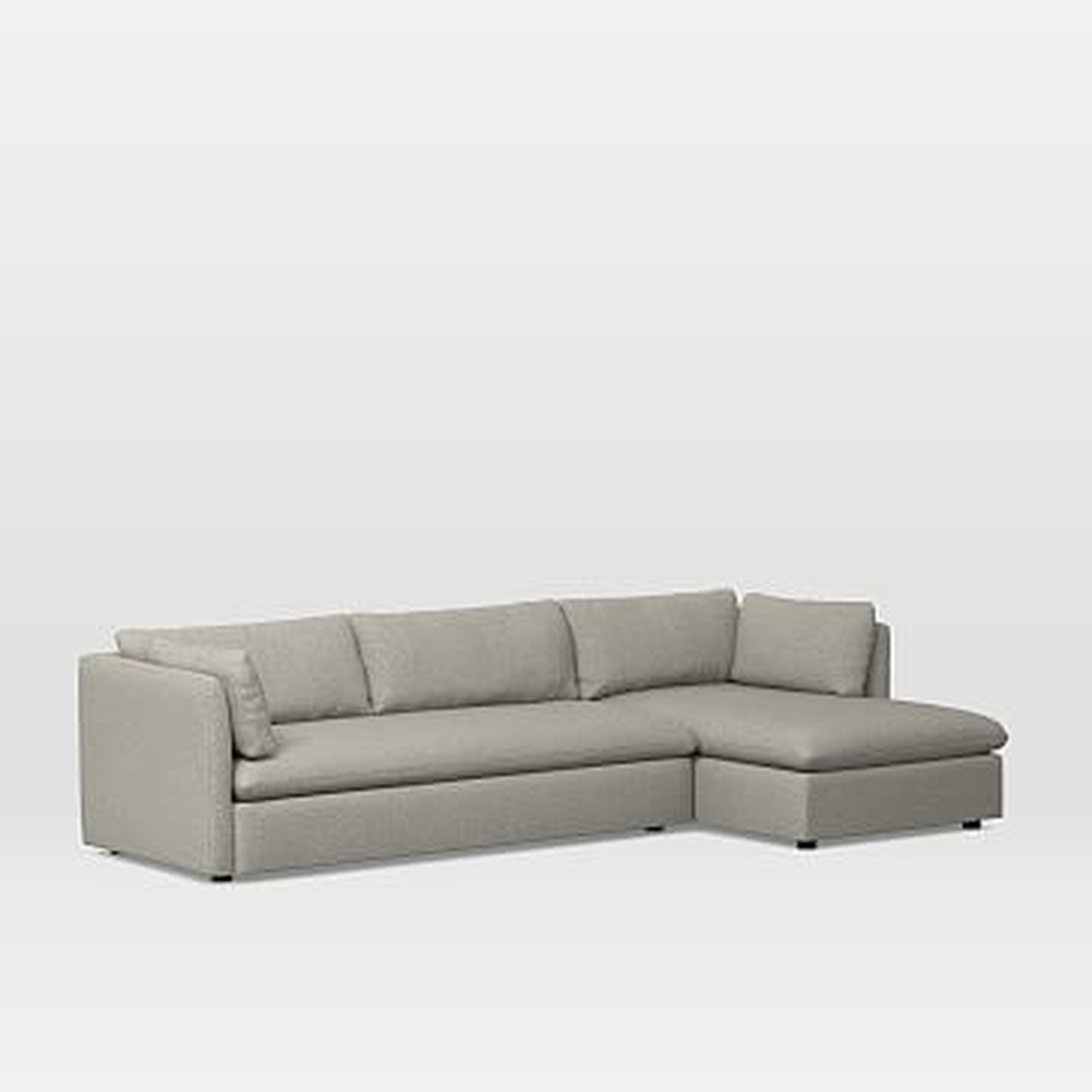 Shelter Sectional Set 06: Left Arm Sleeper Sofa, Right Arm Storage Chaise, Poly, Twill, Gravel - West Elm