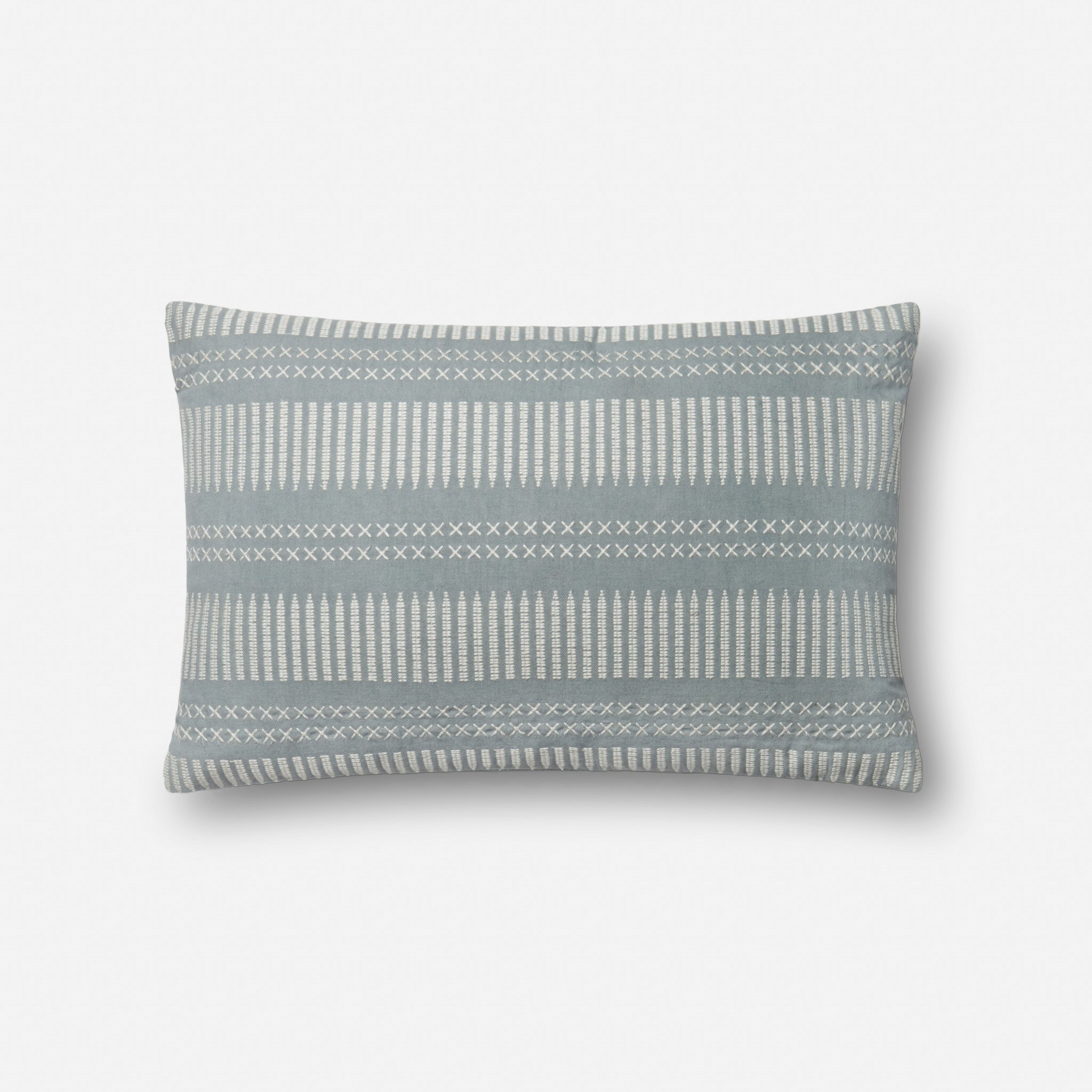 Striped Lumbar Throw Pillow, Light Blue, 21" x 13" - Loloi Rugs