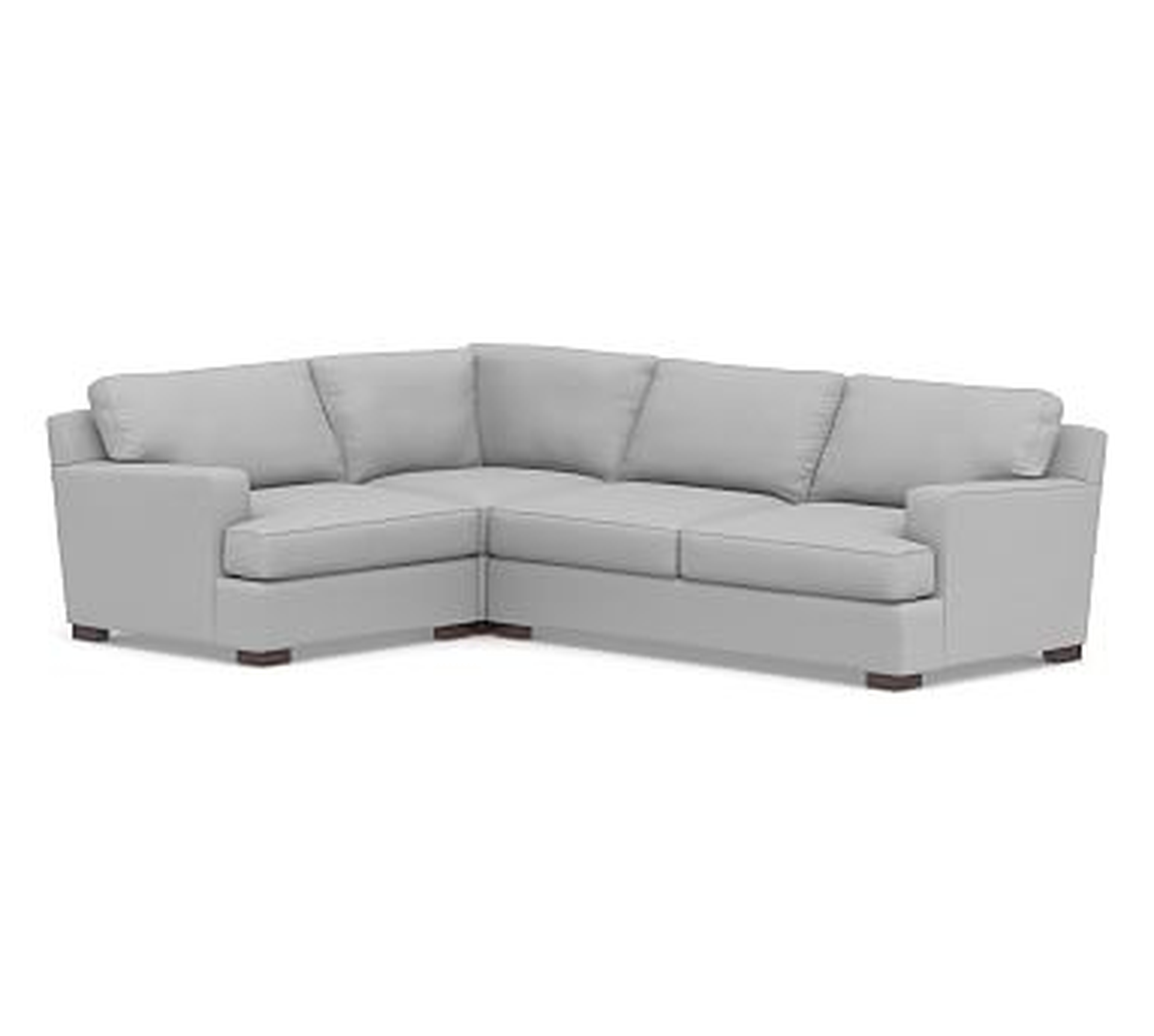 Townsend Square Arm Upholstered Right Arm 3-Piece Corner Sectional, Polyester Wrapped Cushions, Brushed Crossweave Light Gray - Pottery Barn