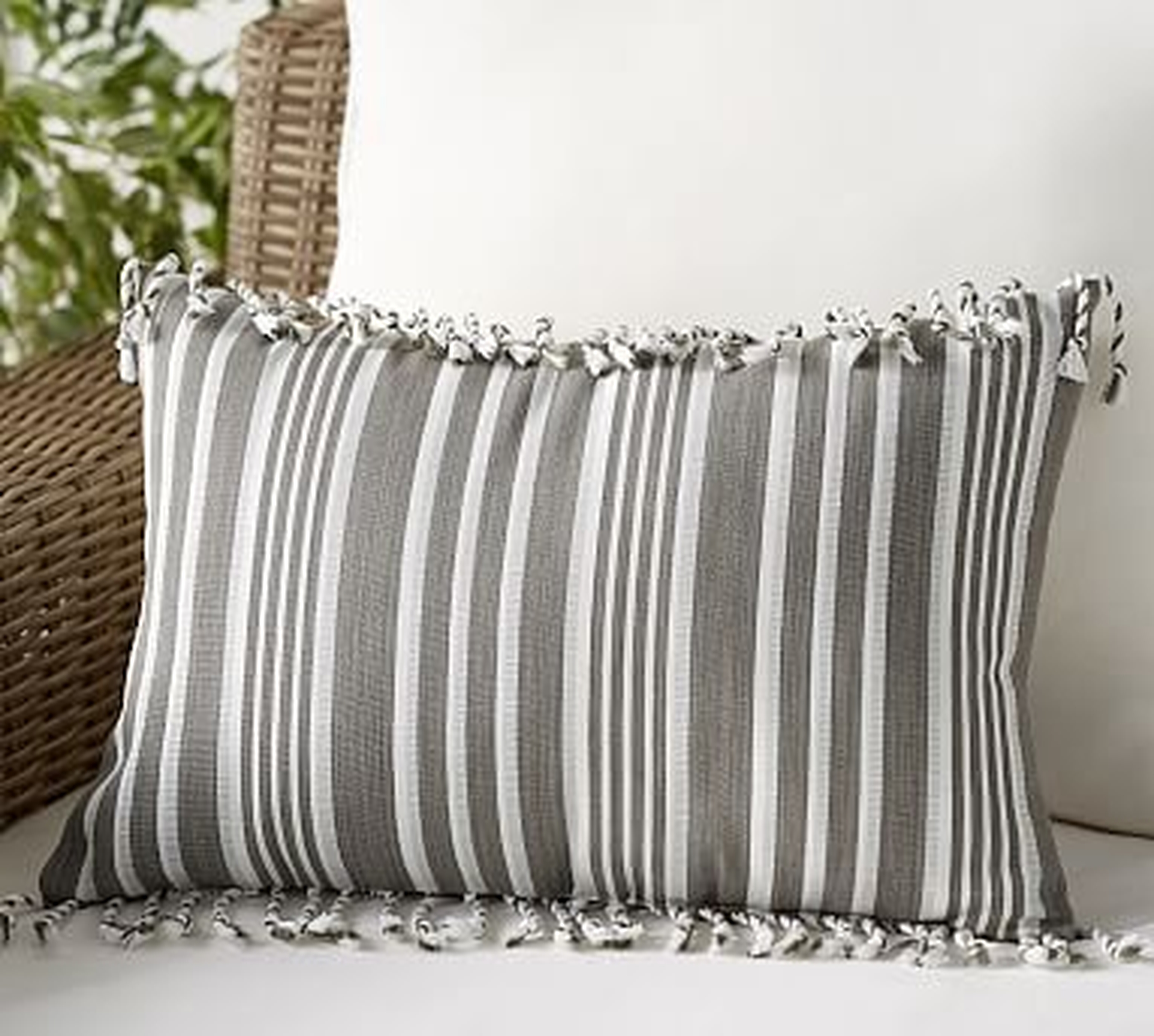 Outdoor Melilla Fringe Lumbar Pillow, 14 x 20", Gray Multi - Pottery Barn