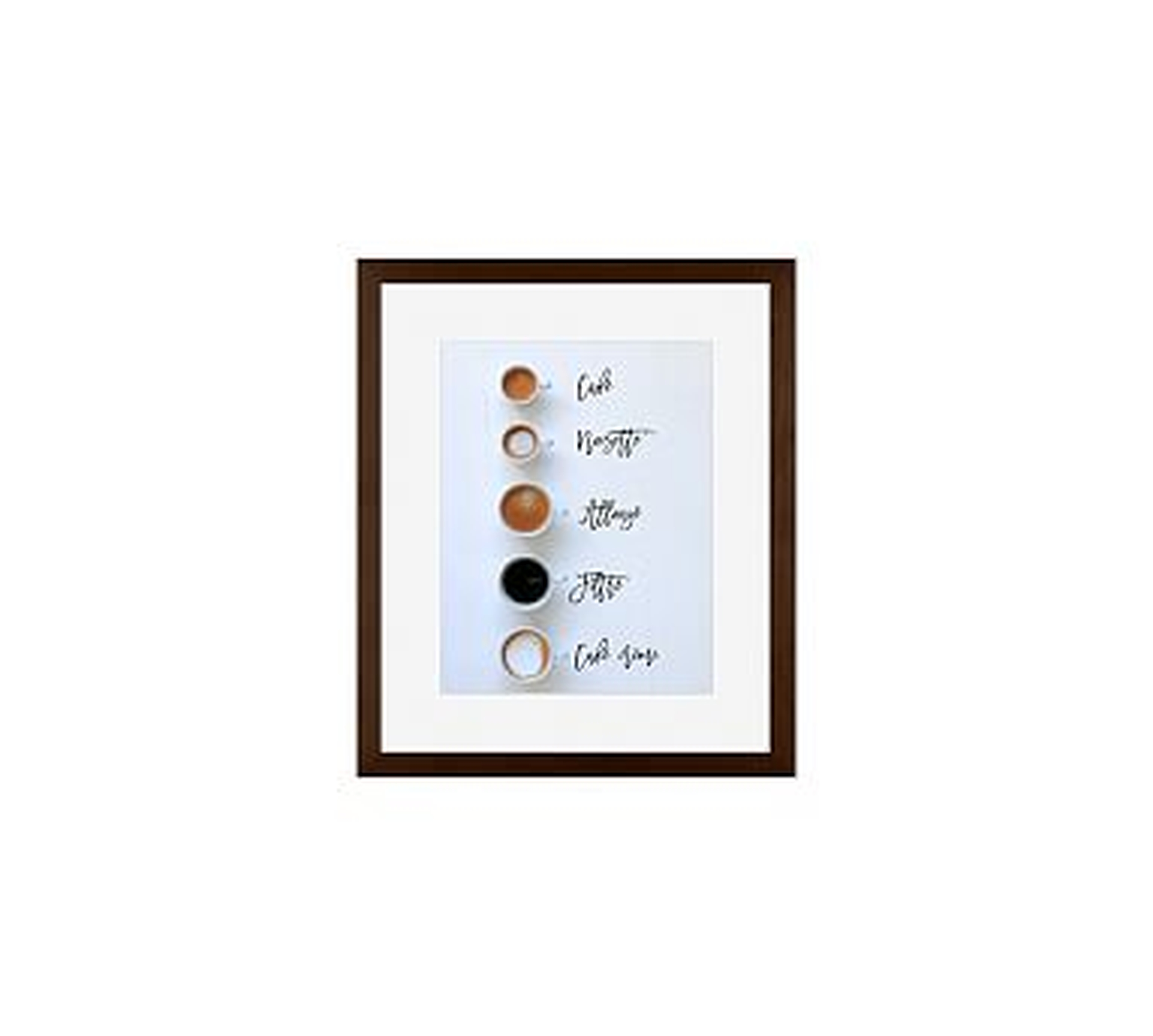 5 Ways To Order Coffee In Paris Framed Print by Rebecca Plotnick, 11x13", Wood Gallery Frame, Espresso, Mat - Pottery Barn