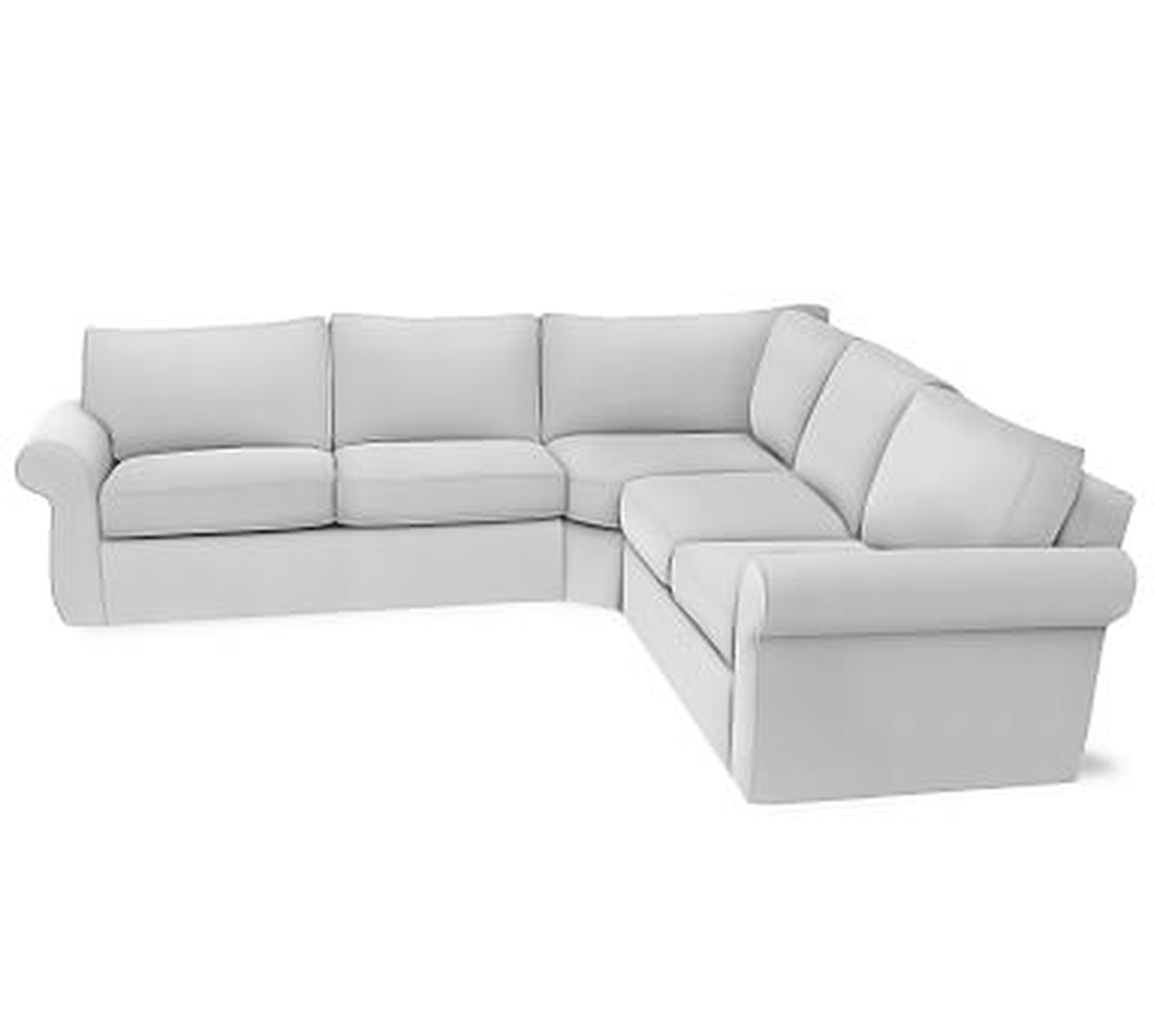Pearce Roll Arm Slipcovered 3-Piece L-Shaped Wedge Sectional, Down Blend Wrapped Cushions, Performance Twill Warm White - Pottery Barn