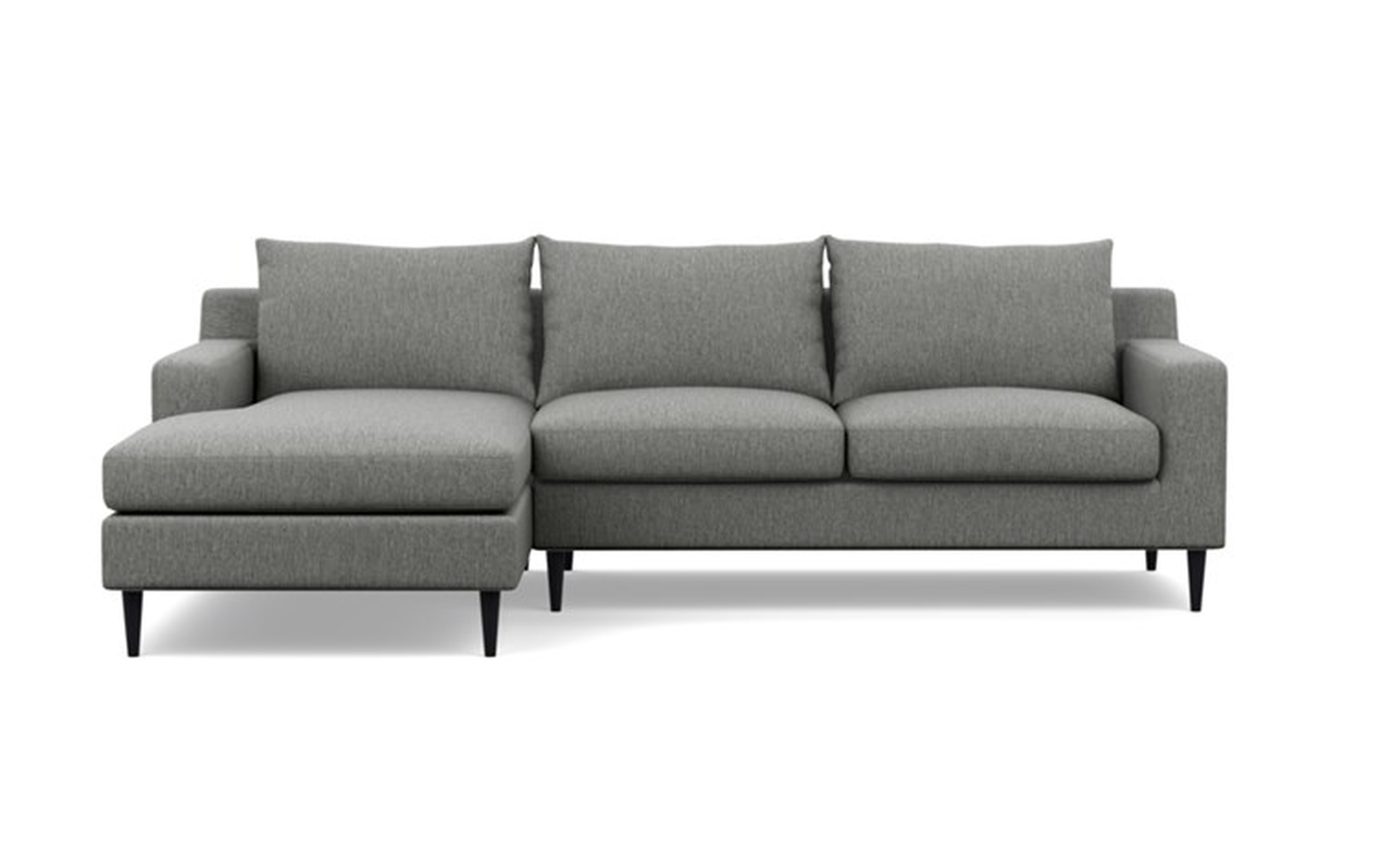 Sloan Left Sectional with Grey Plow Fabric, extended chaise, and Painted Black legs - Interior Define