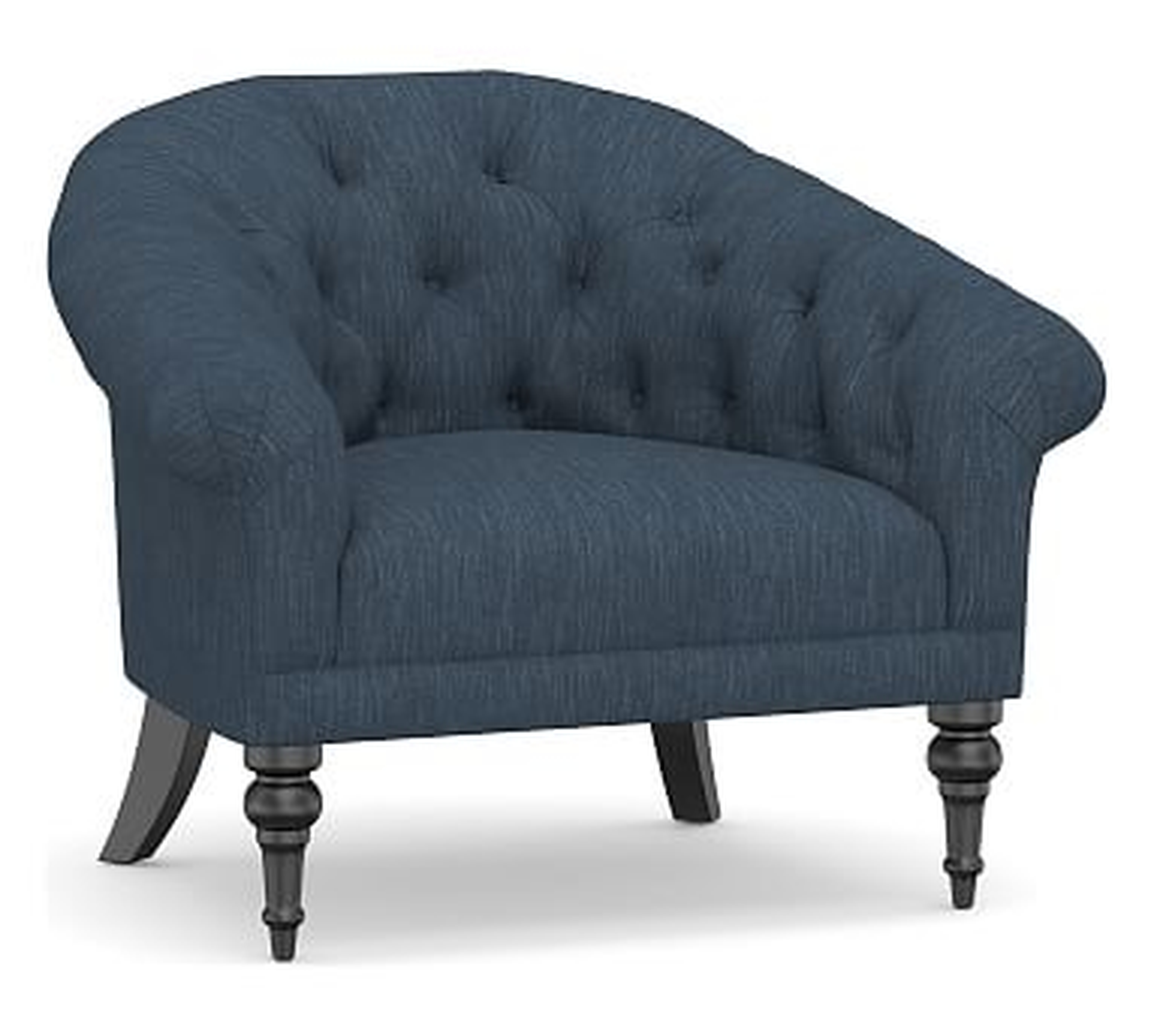 Adeline Upholstered Armchair, Polyester Wrapped Cushions, Performance Heathered Tweed Indigo - Pottery Barn