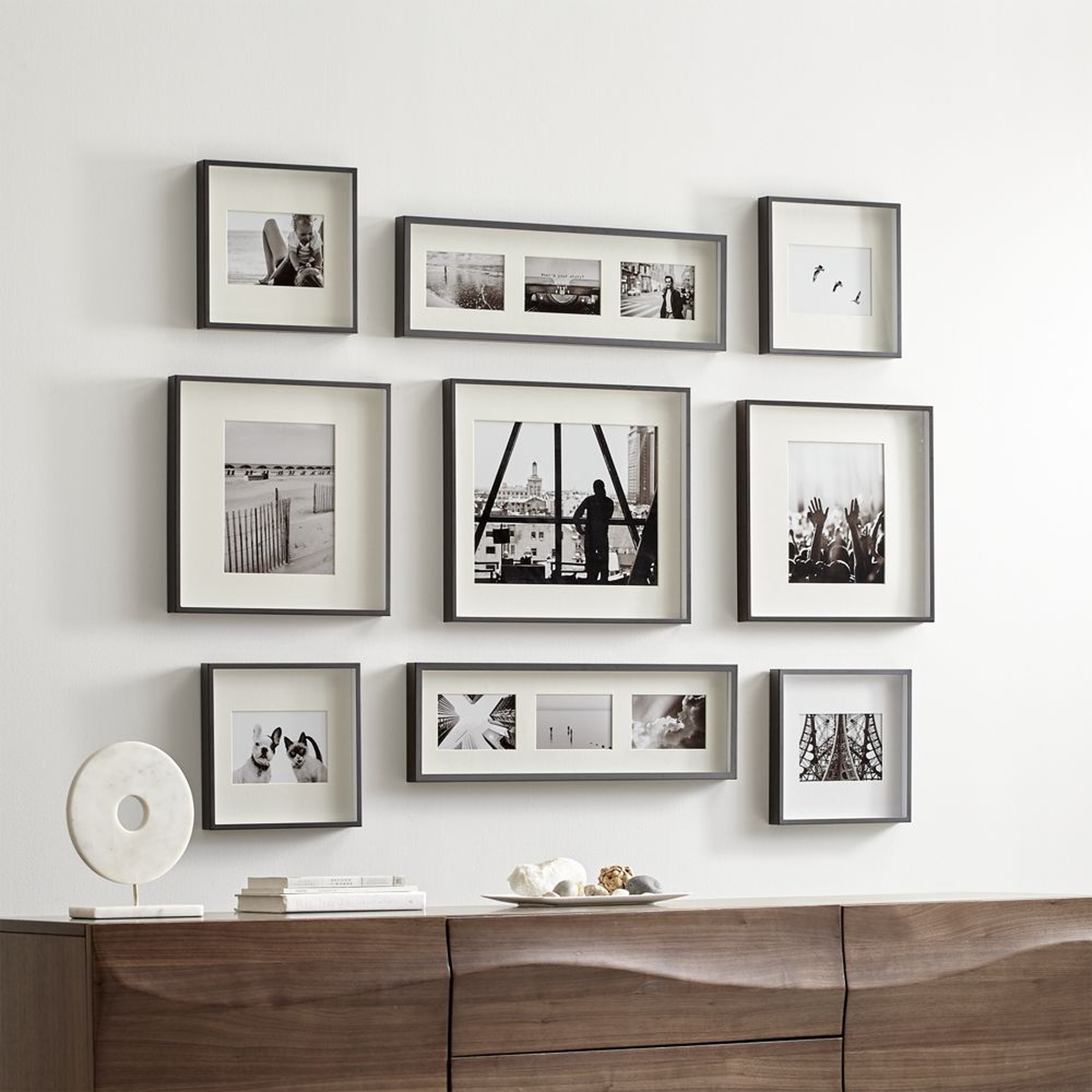 Brushed Picture Frame Gallery, Gunmetal, Set of 9 - Crate and Barrel